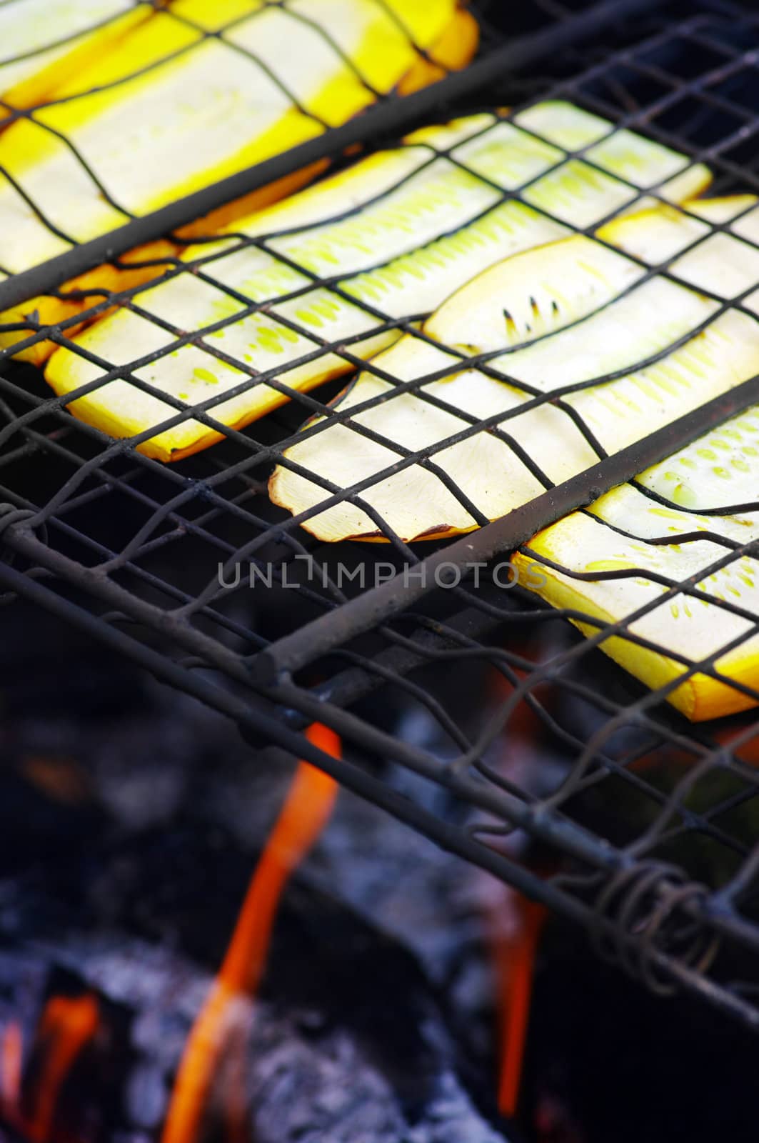 Vegetables cooking on the grill