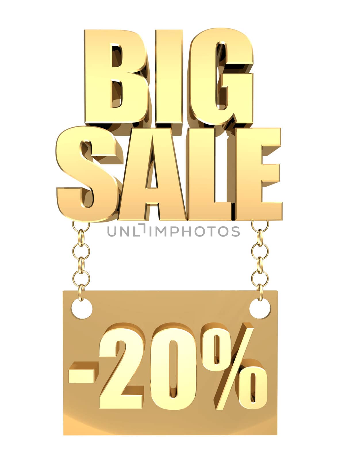 3D image of the text of a big sale, made of pure, beautiful gold