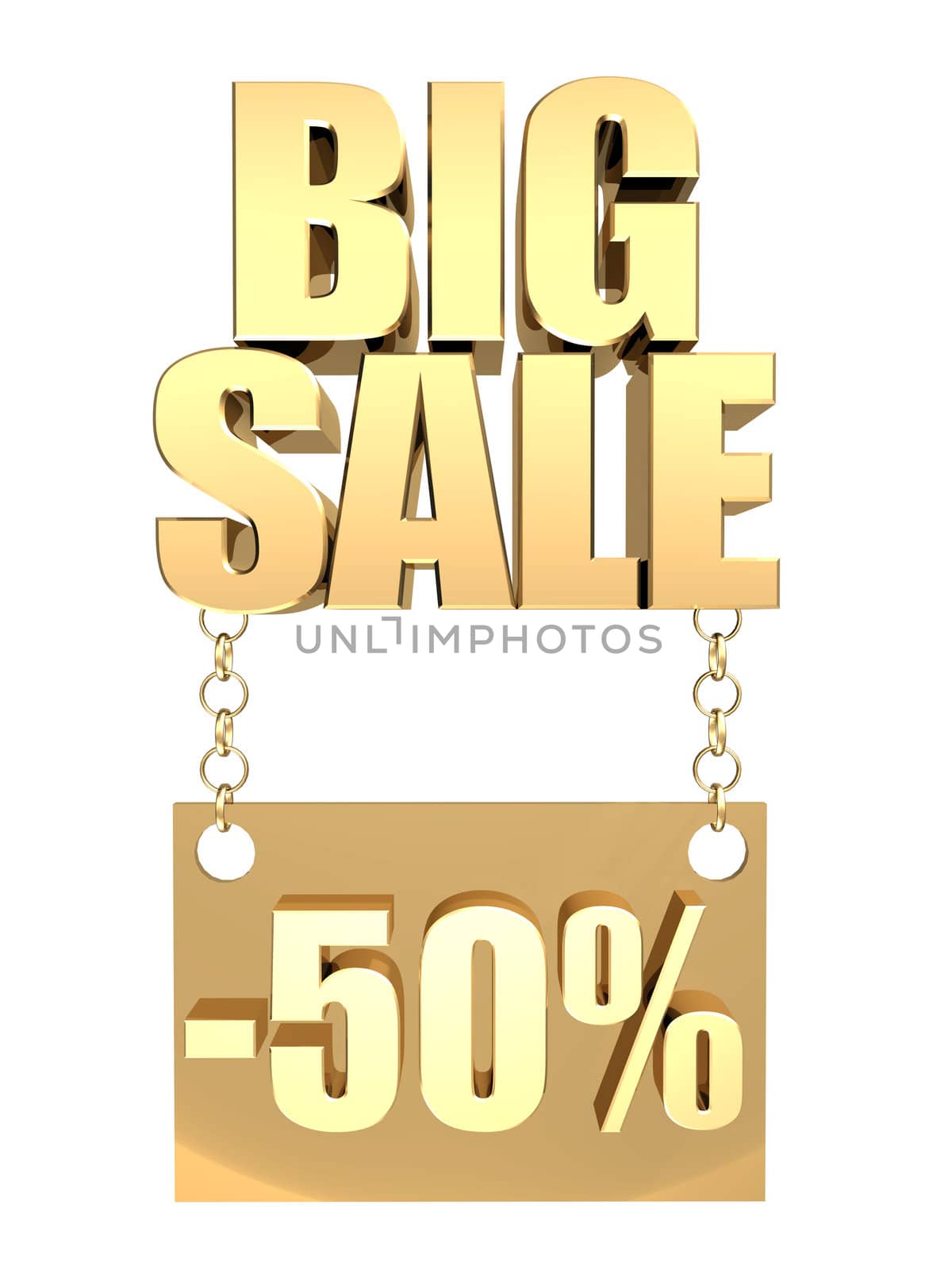 3D image of the text of a big sale, made of pure, beautiful gold
