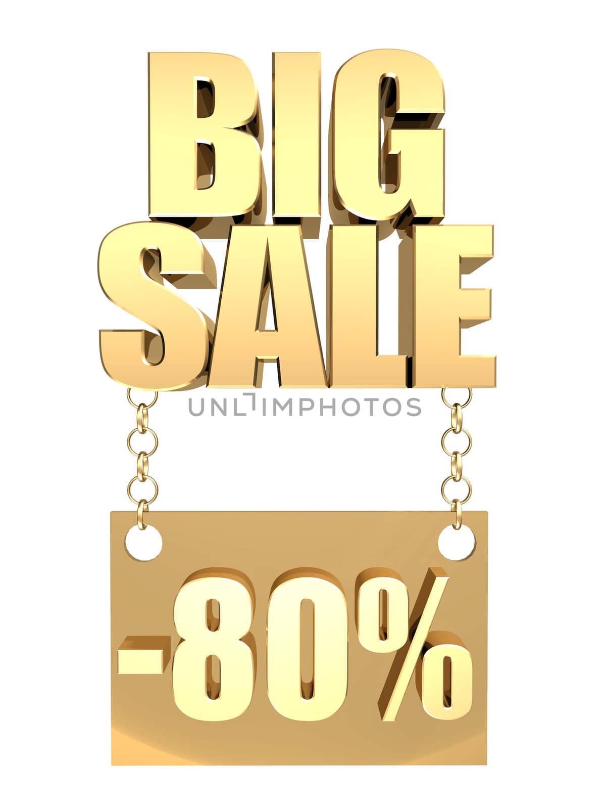 3D image of the text of a big sale, made of pure, beautiful gold