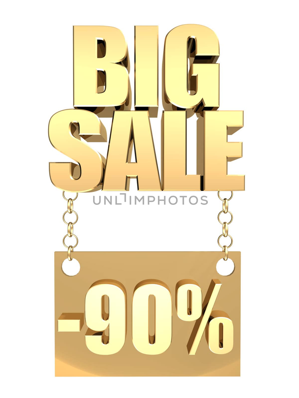 3D image of the text of a big sale, made of pure, beautiful gold