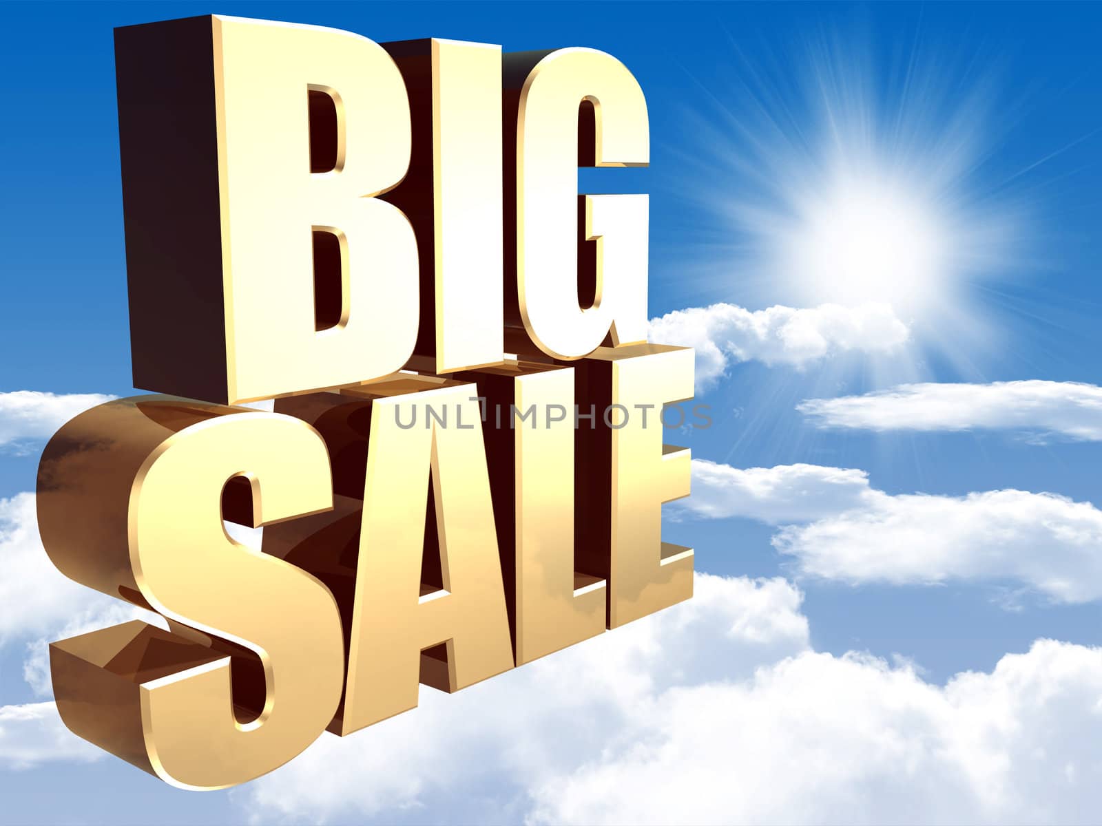 3D image of the text of a big sale, made of pure, beautiful gold