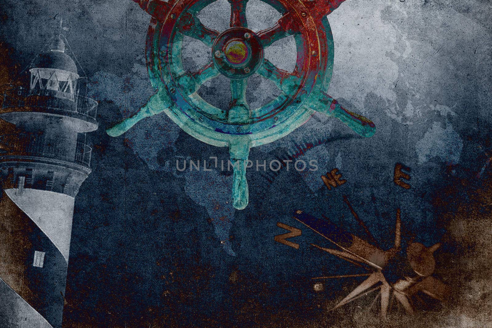 steering wheel with a navigator and lighthouse