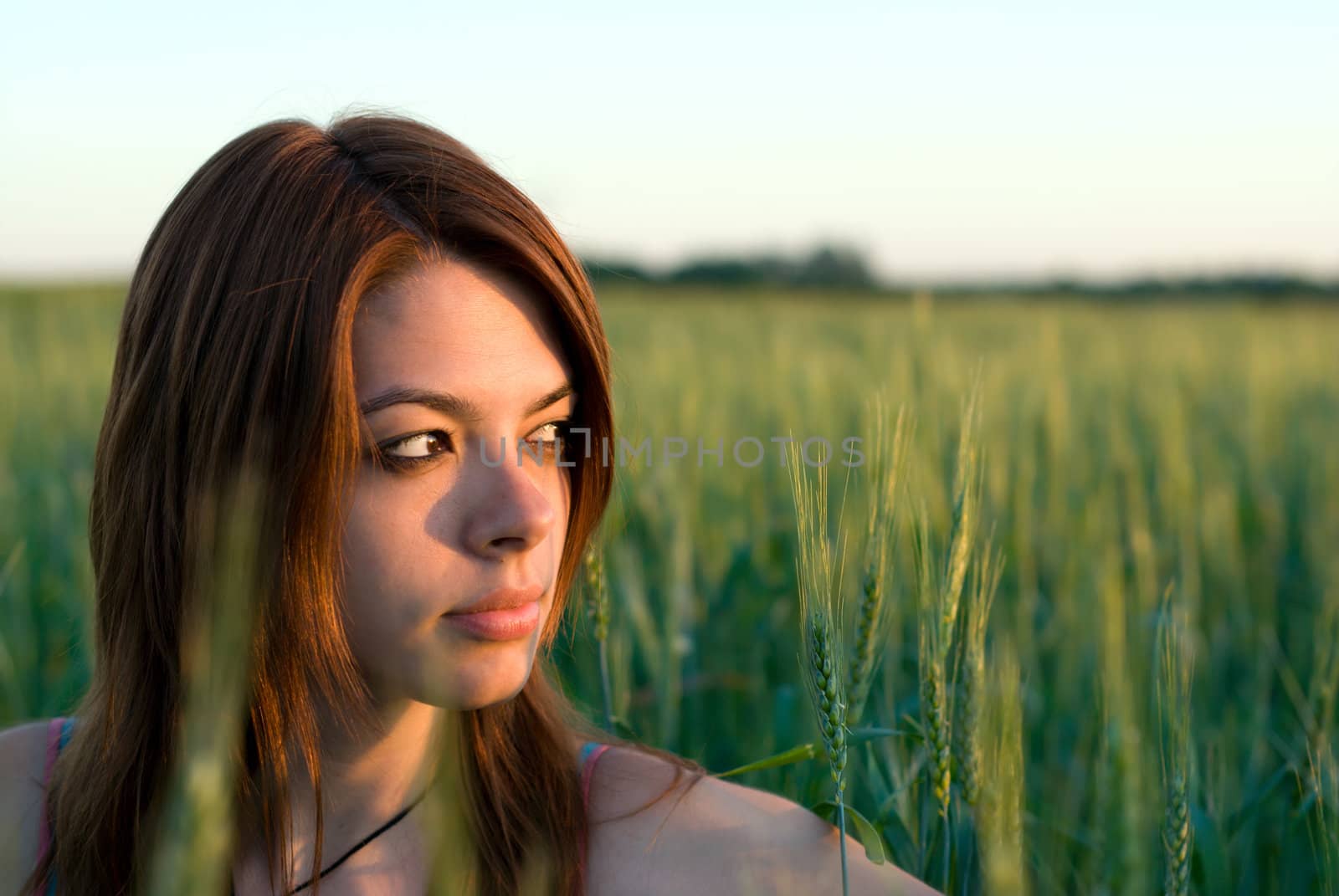 Portrait of young woman in a field
