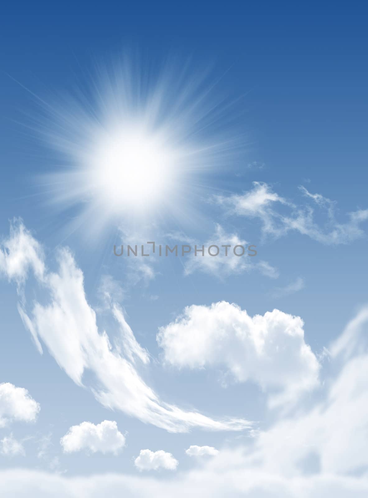 Photo of clouds and sun in the background of a beautiful blue sky