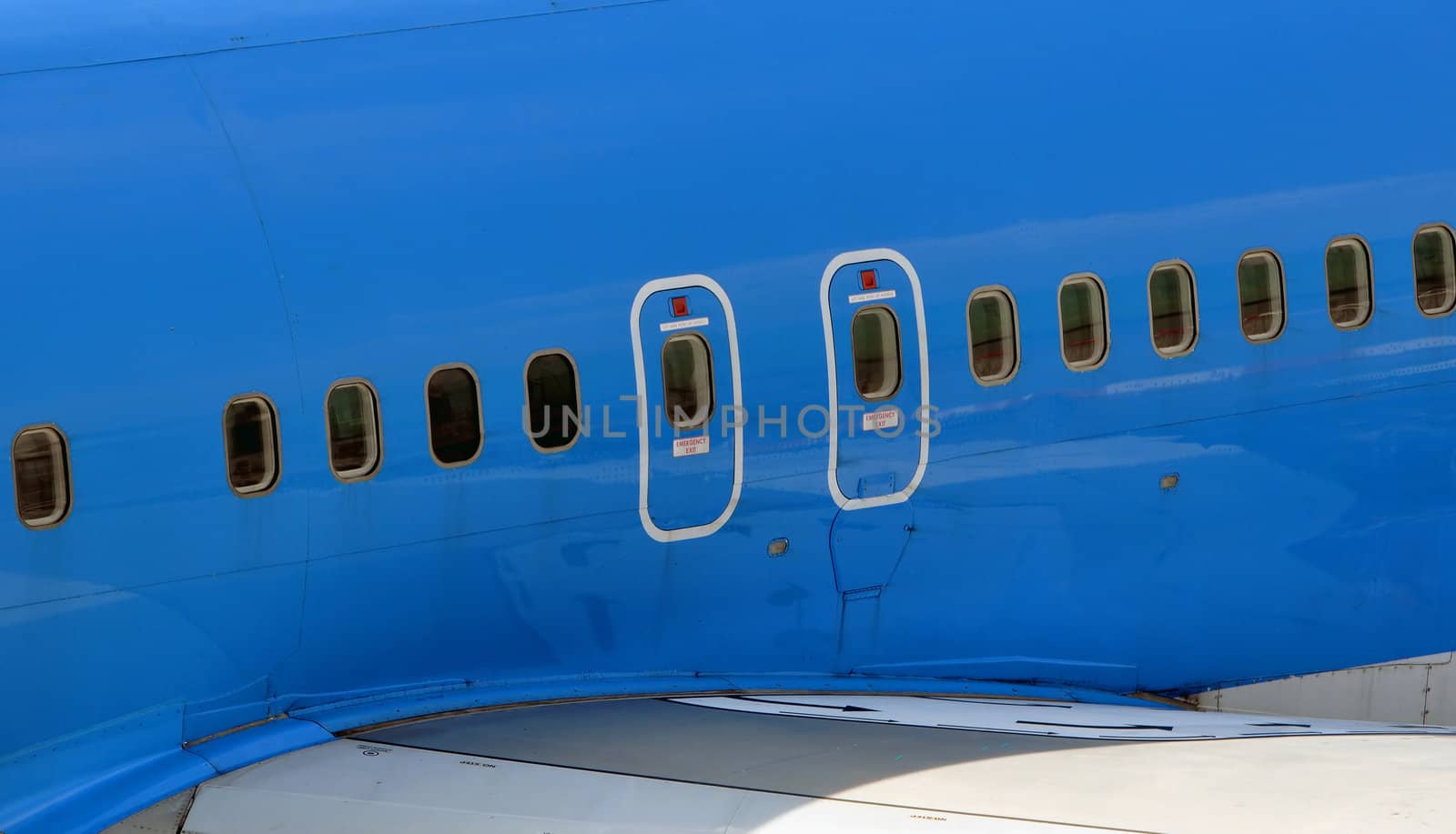 Commercial airliner: view of the overwing emergency exits