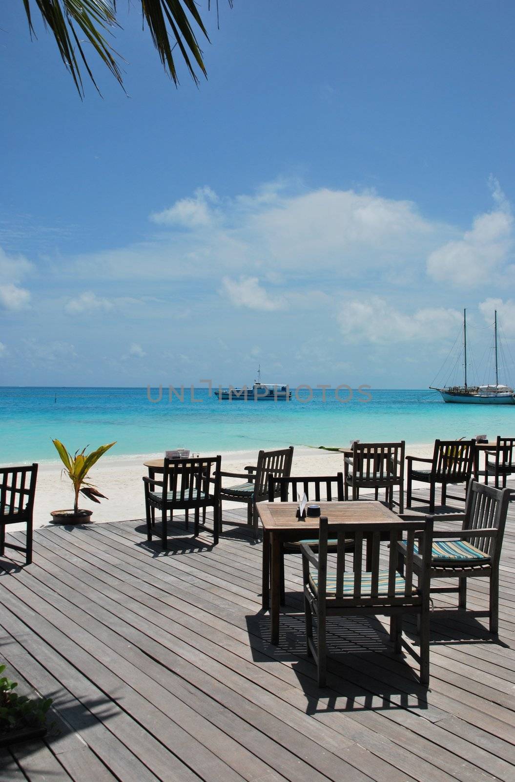 beautiful photo of a tropical view at a beach bar in a maldivian island