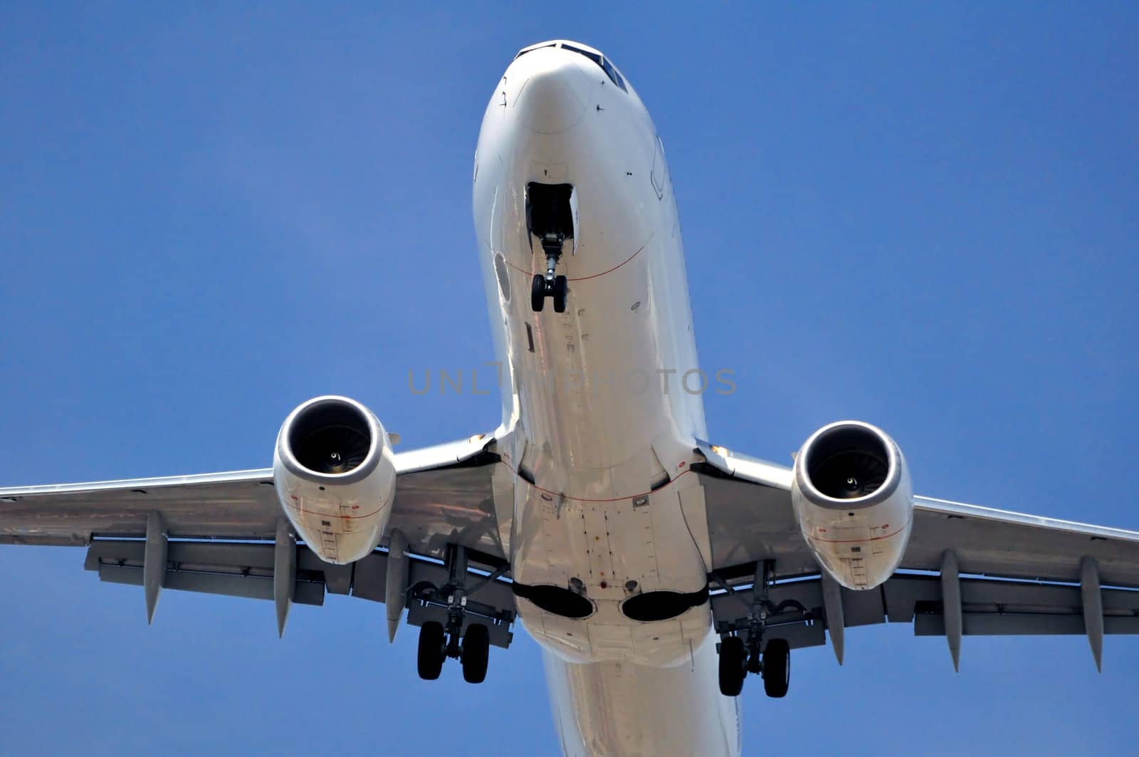 Passenger airliner on final approach, seconds before touchdown.