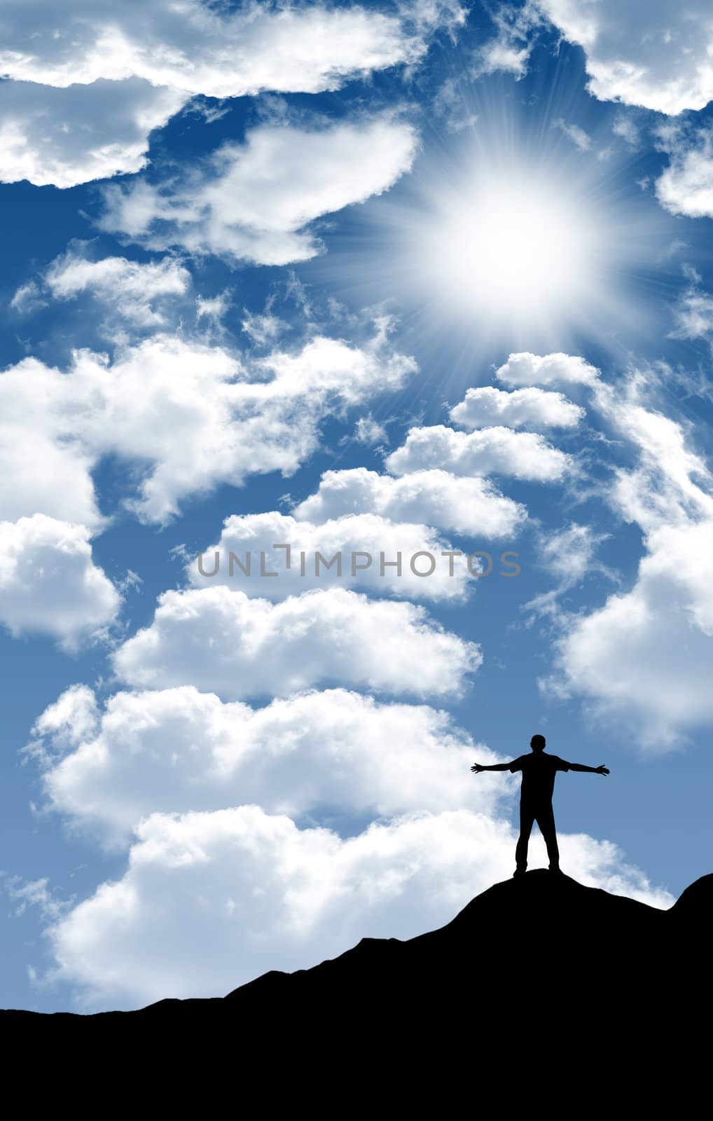 Photo of clouds and sun in the background of a beautiful blue sky