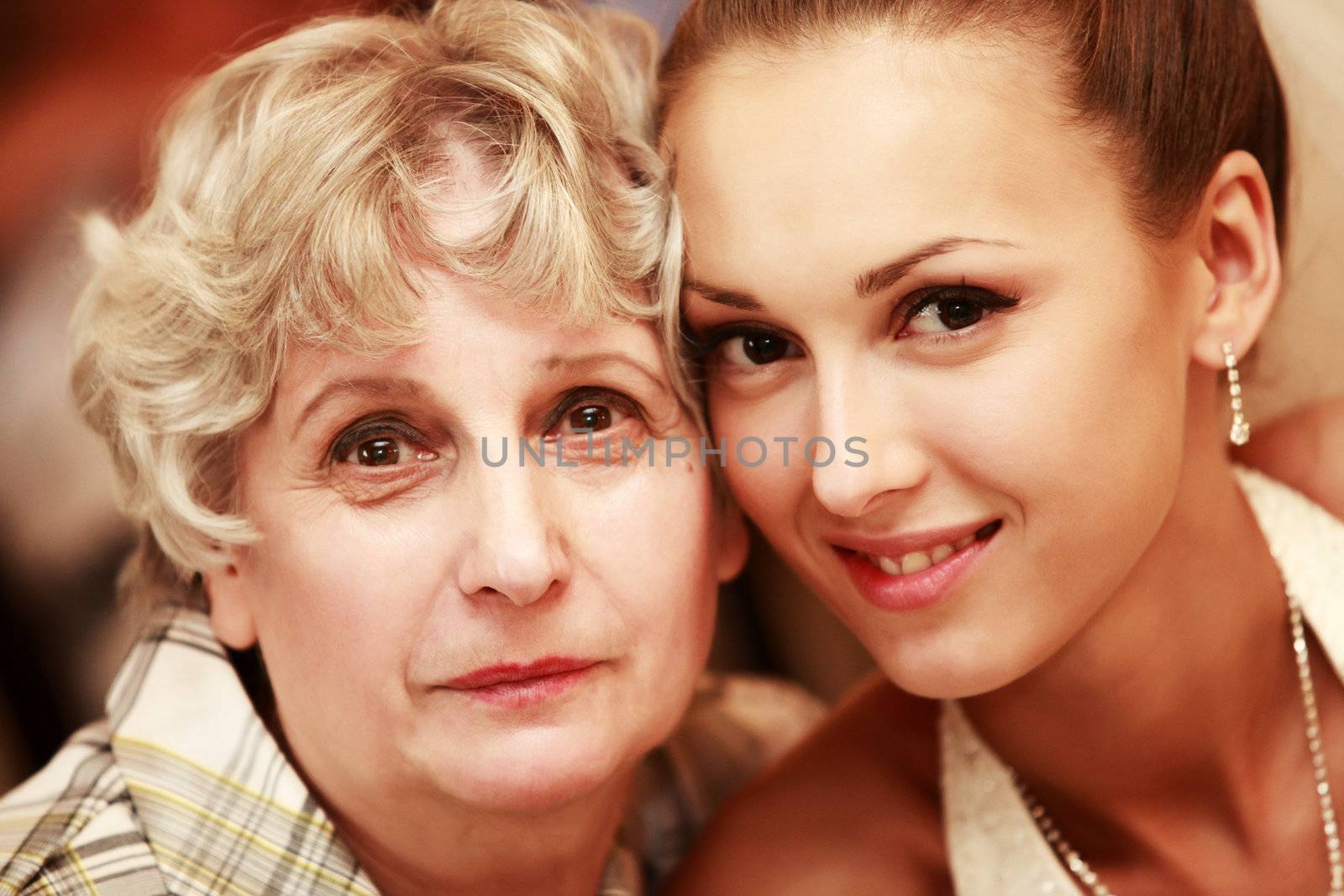 Portrait of the beautiful bride with the grandmother