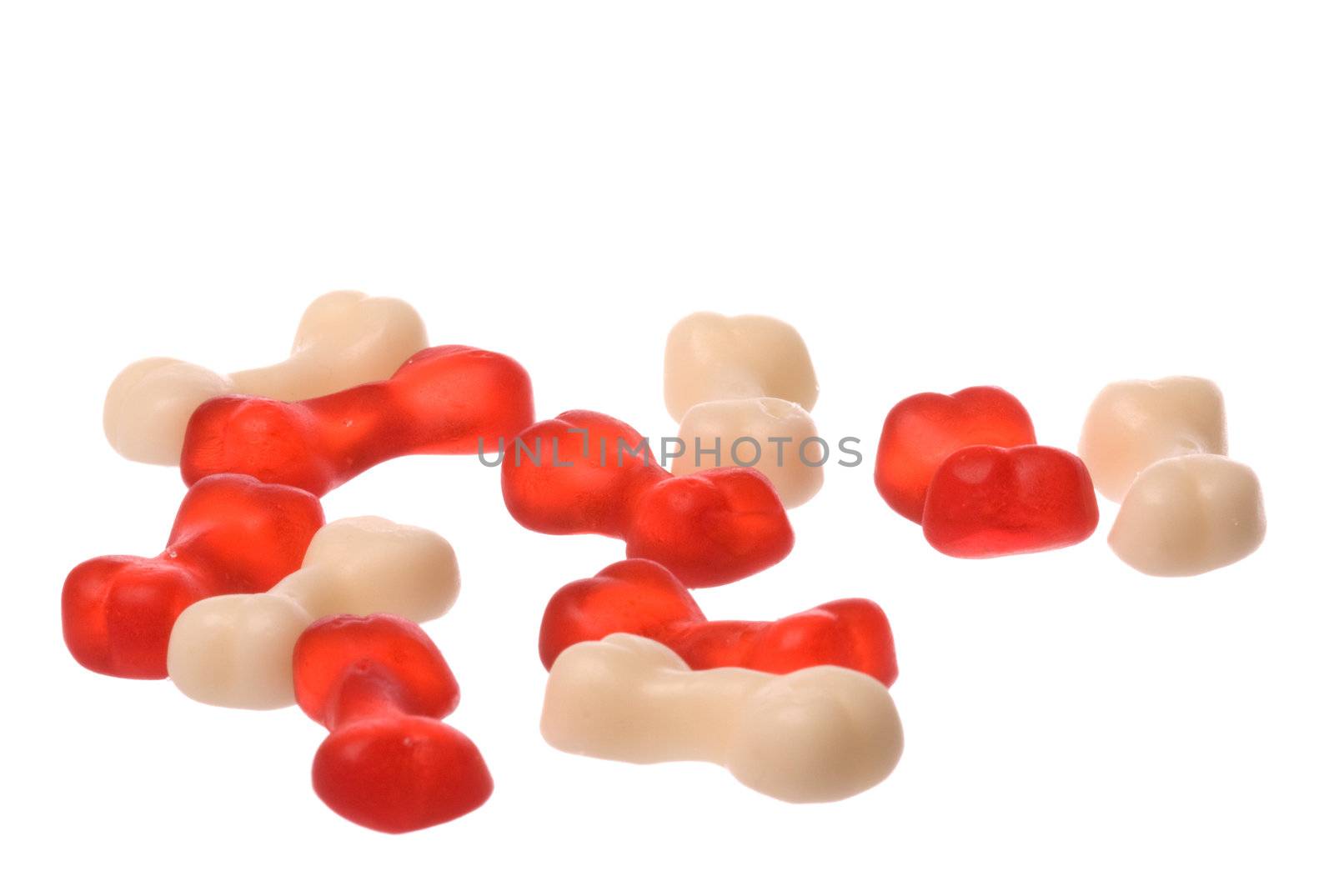 Isolated macro image of colourful jelly sweets.