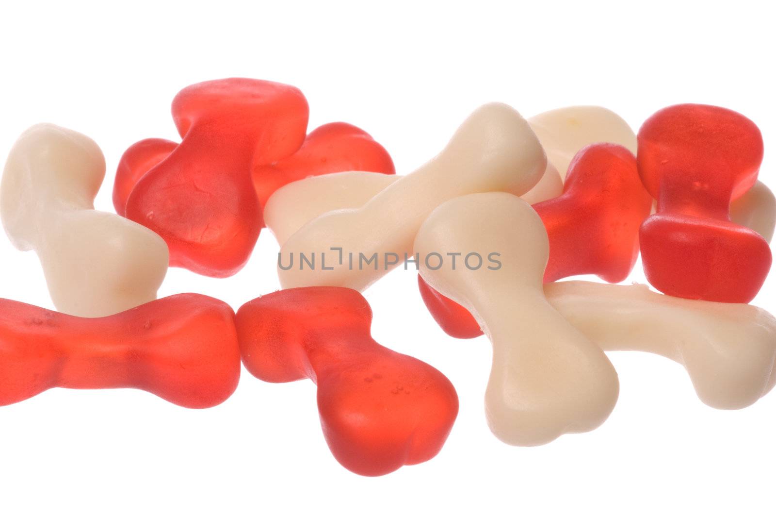 Isolated macro image of colourful jelly sweets.