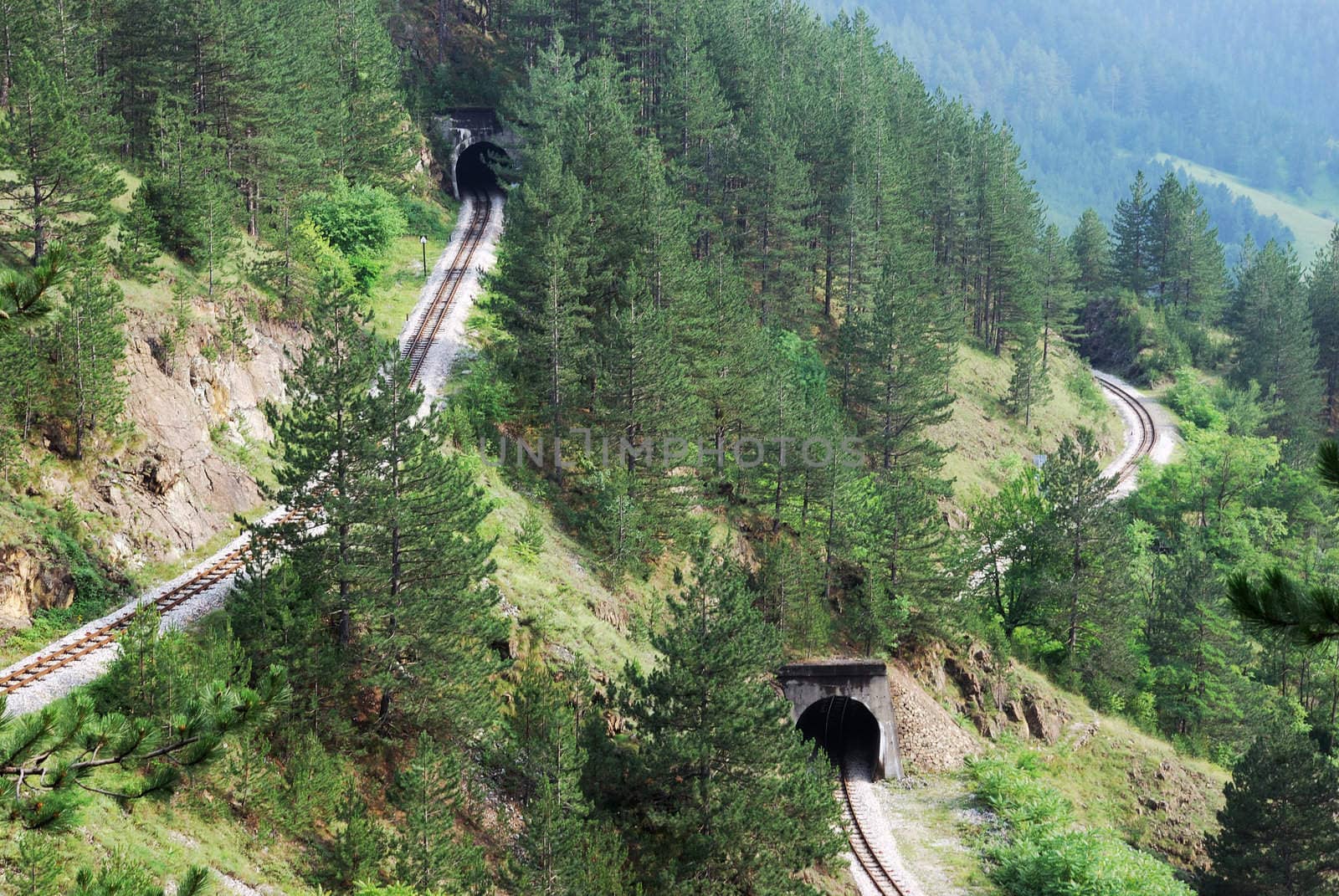 Railroad tunnels in tourist resort Mokra Gora in Serbia.