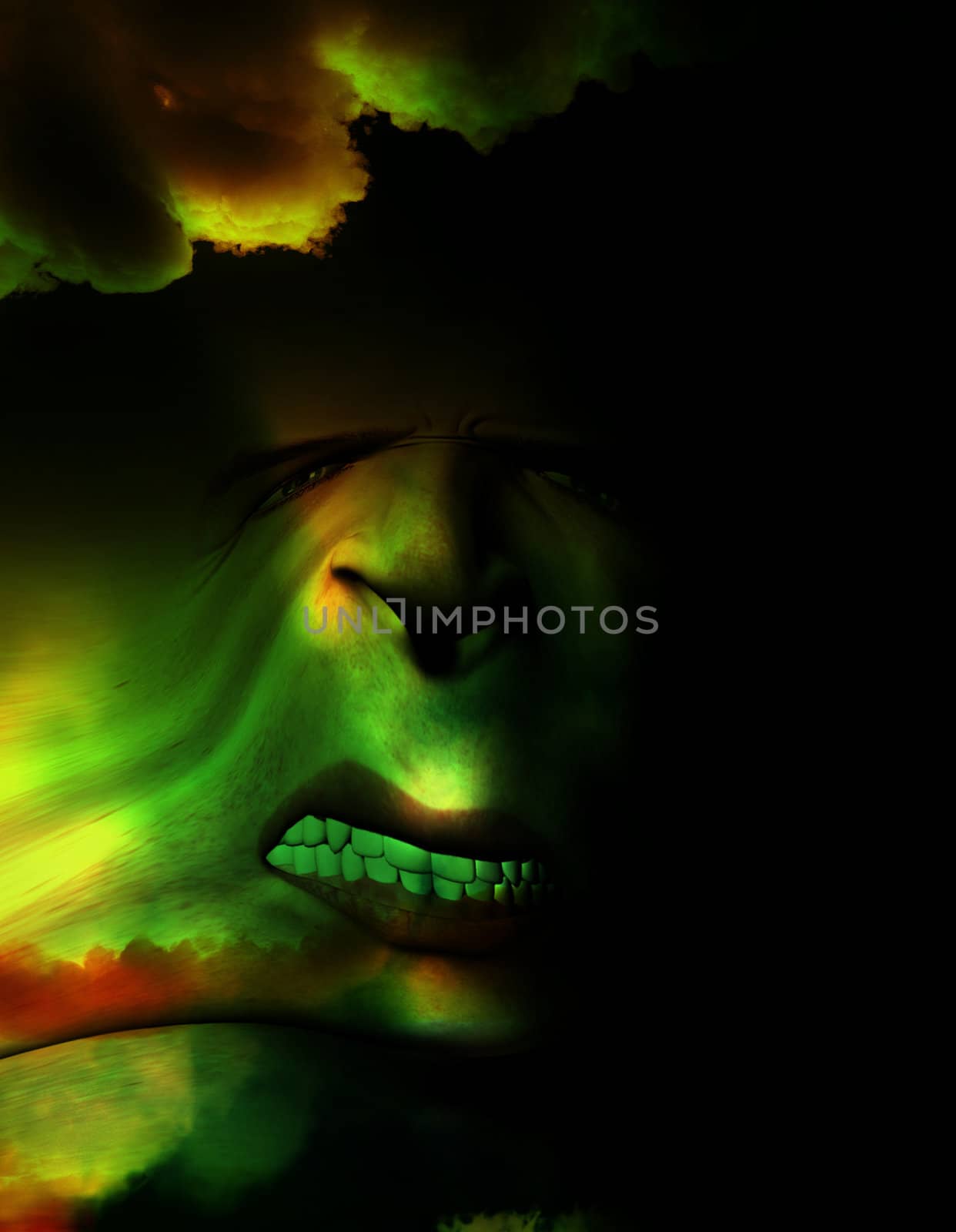 A horrible stretched angry face for Halloween. 