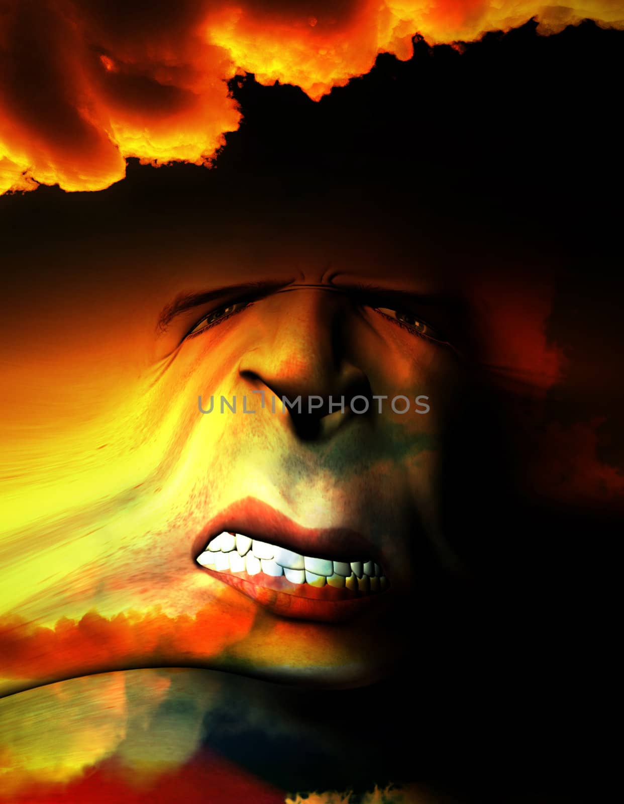 A horrible stretched angry face for Halloween. 