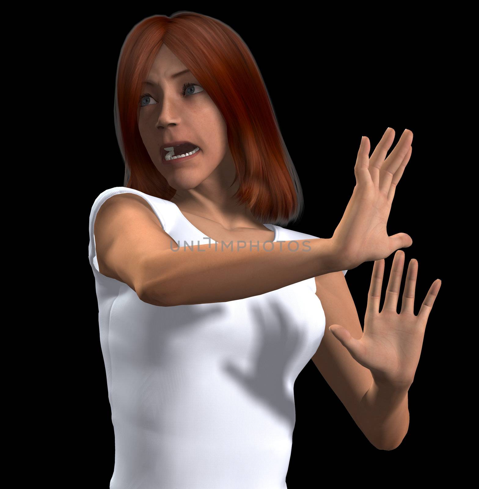  A lady reacting in shock or terror to something.