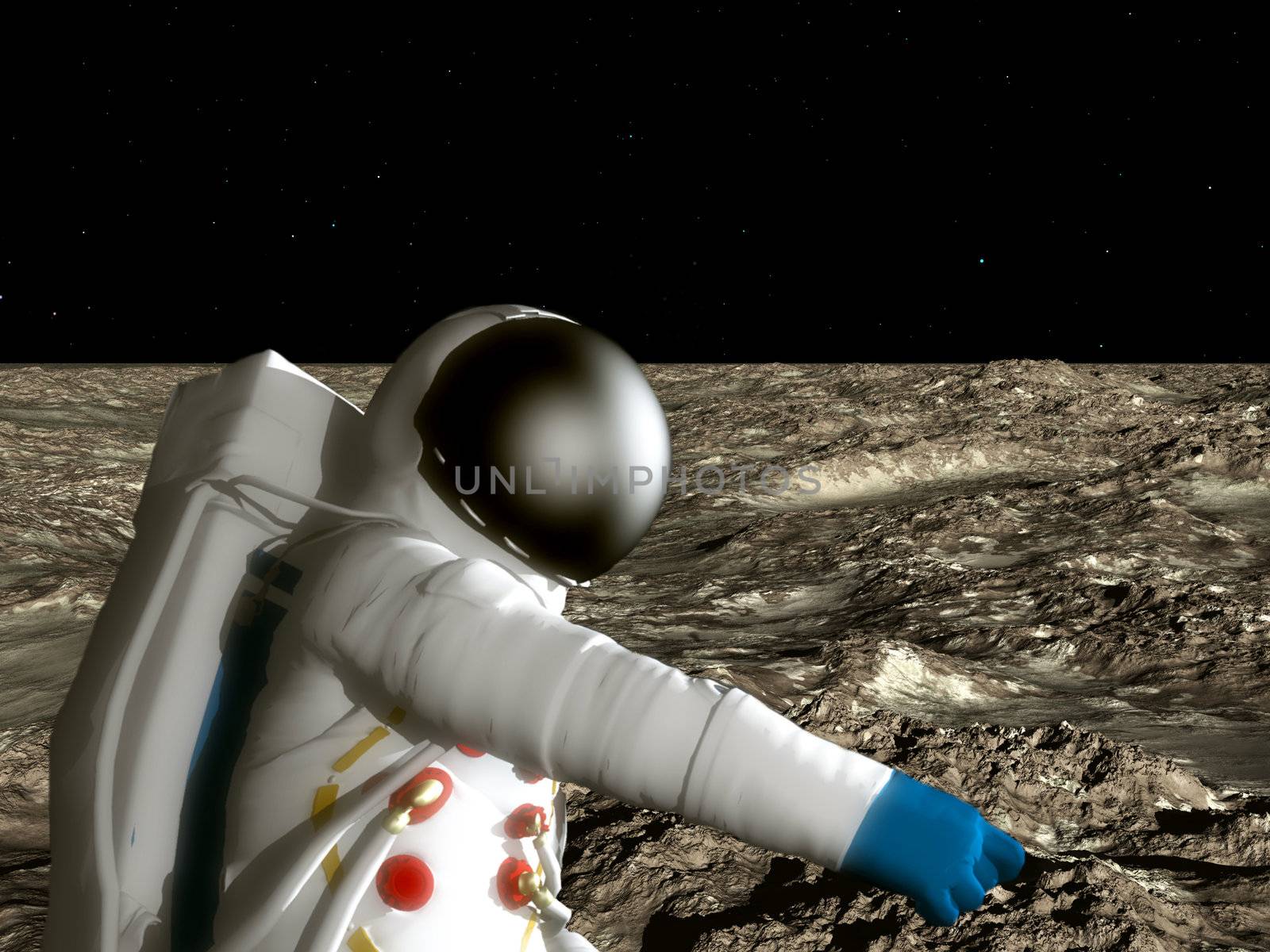 An astronaut on the surface of the moon. 