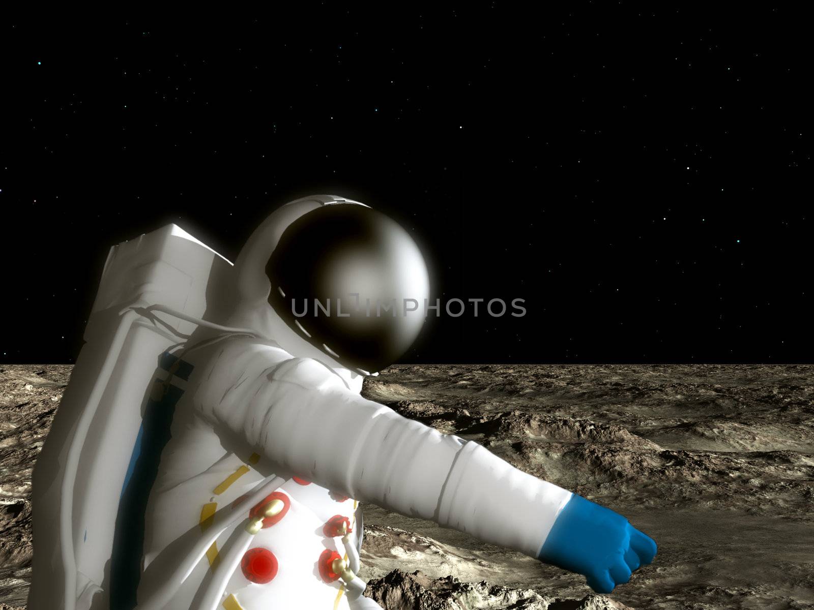 An astronaut on the surface of the moon.