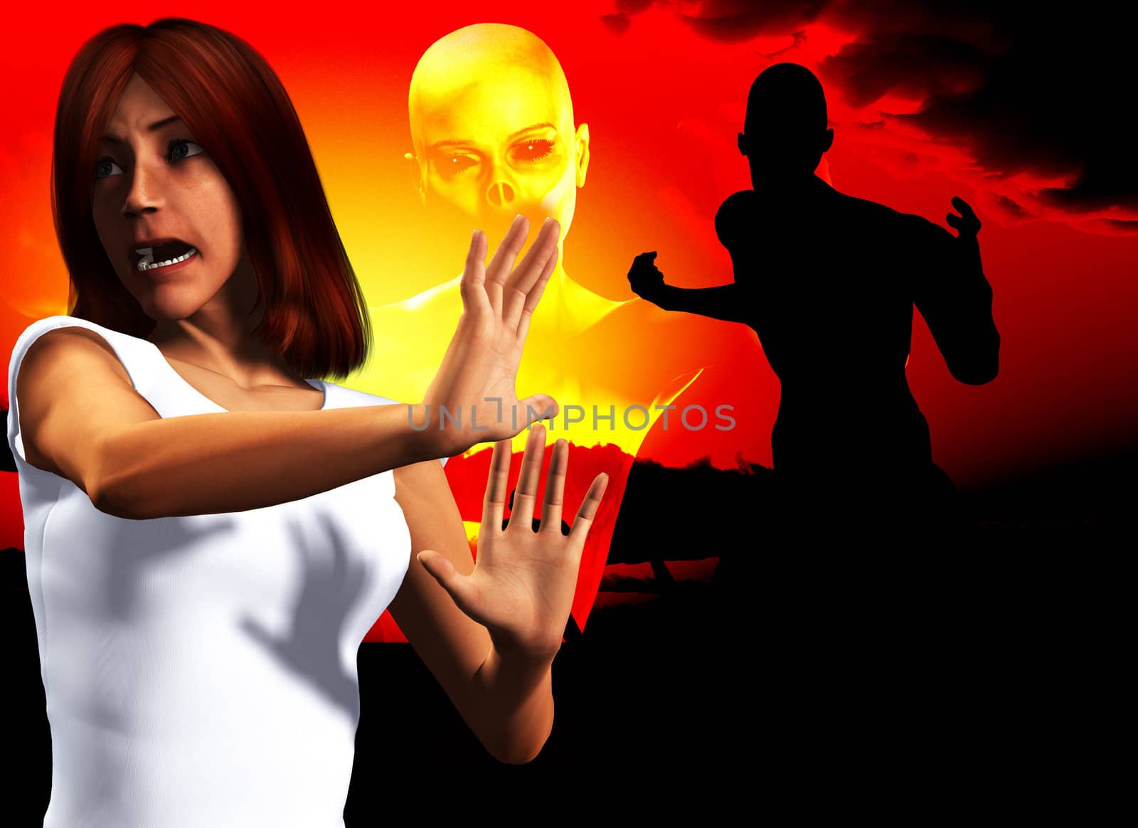A women who is shocked or afraid of a zombie.