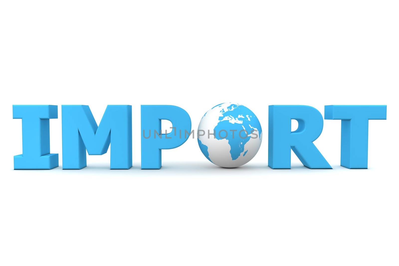 blue word Import with 3D globe replacing letter O