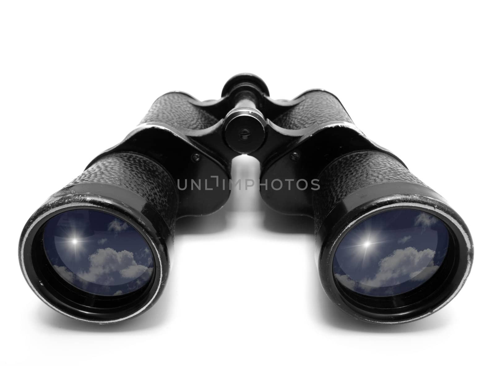 Photo of old binoculars, isolated on a white background