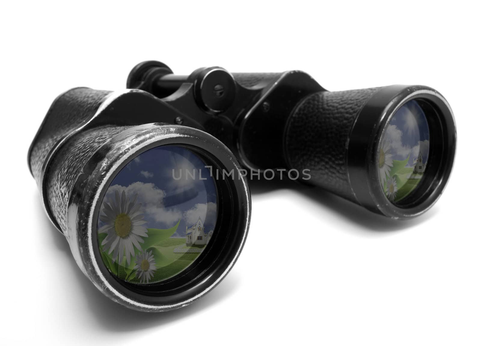 Photo of old binoculars, isolated on a white background