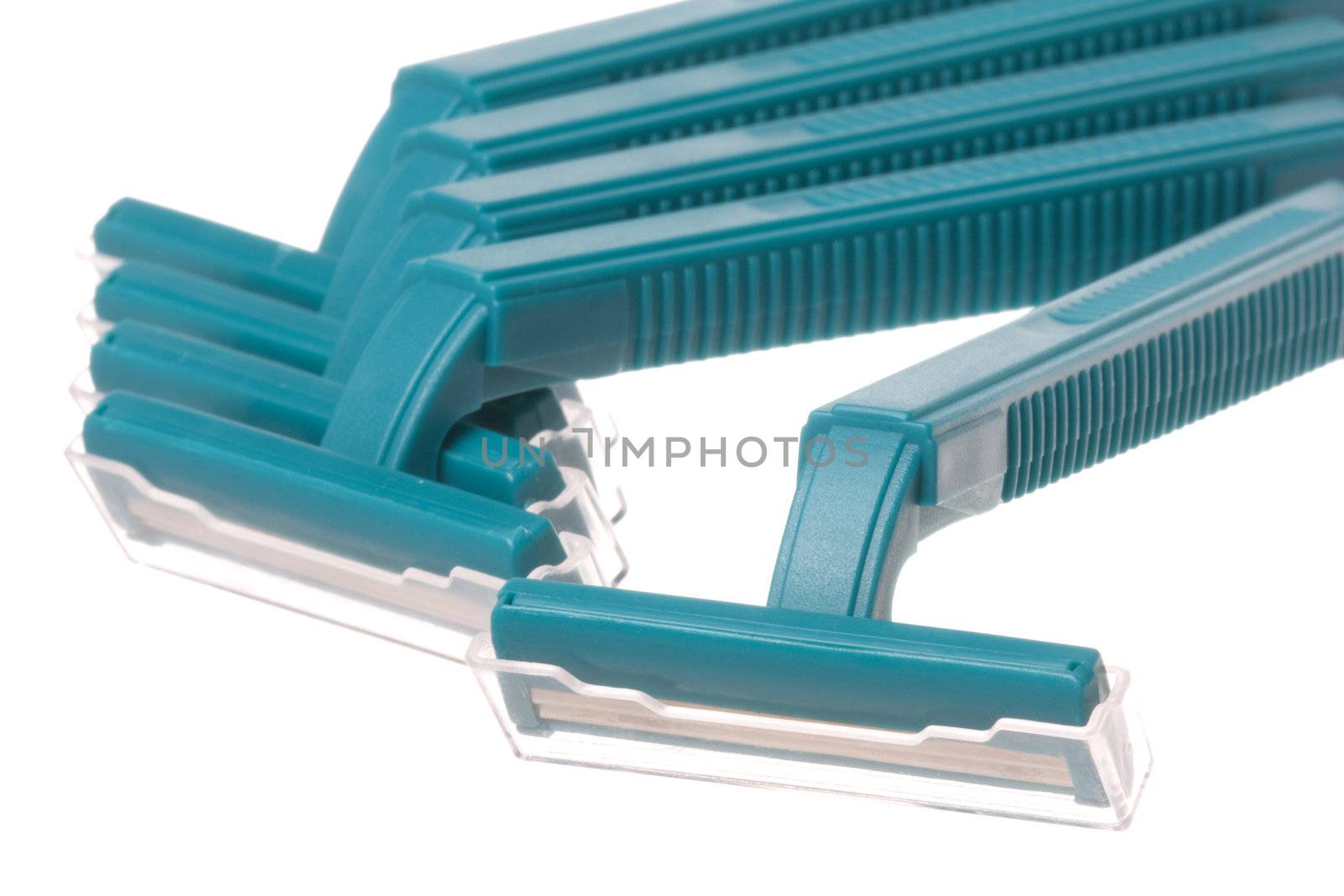 Isolated image of disposable razors.