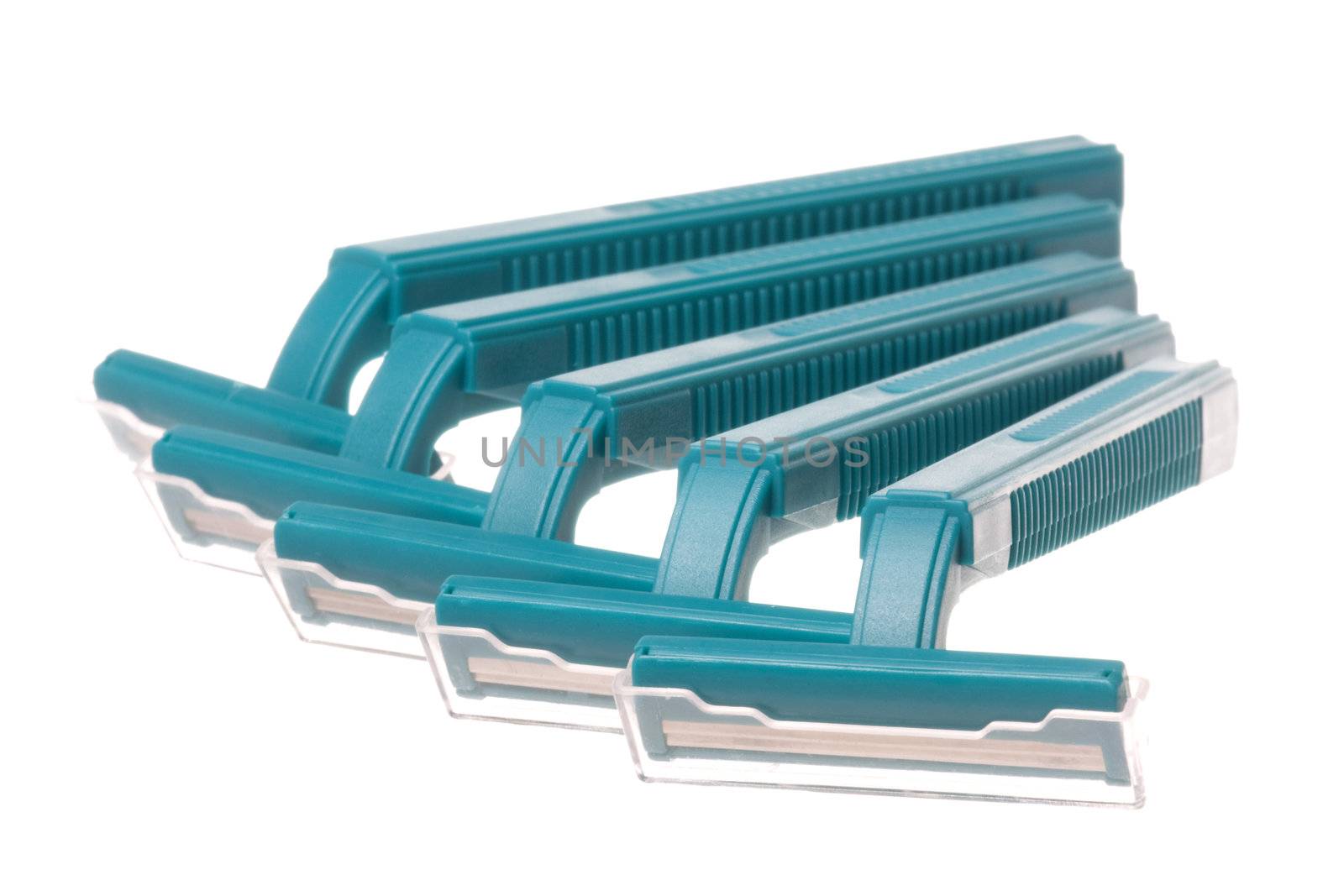 Isolated image of disposable razors.