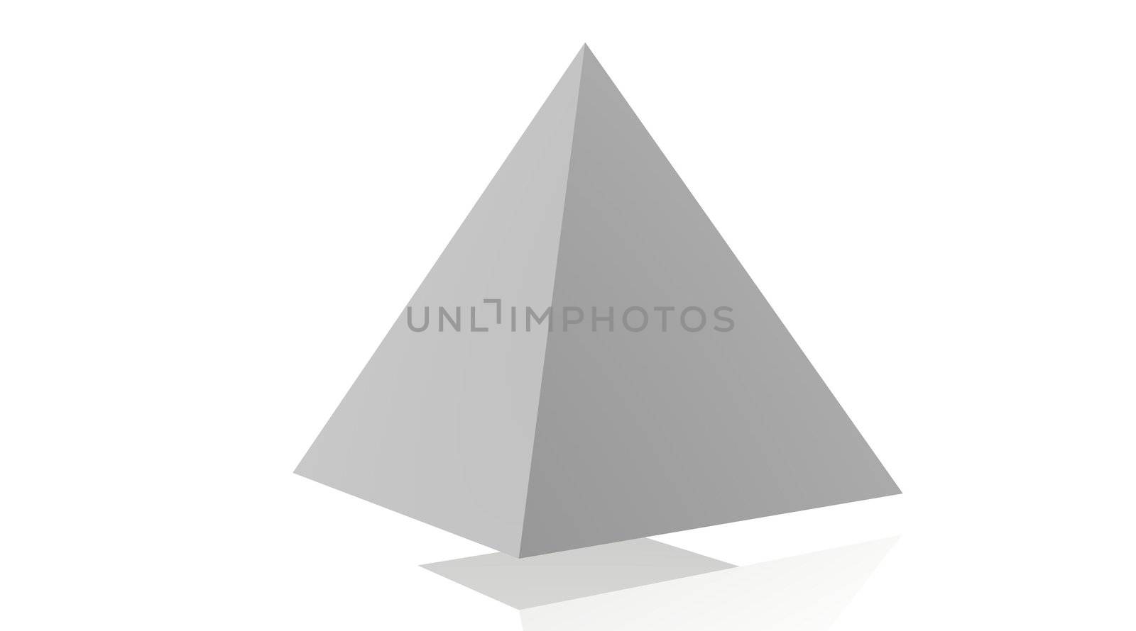 Grey pyramid with a little shadow under and white background