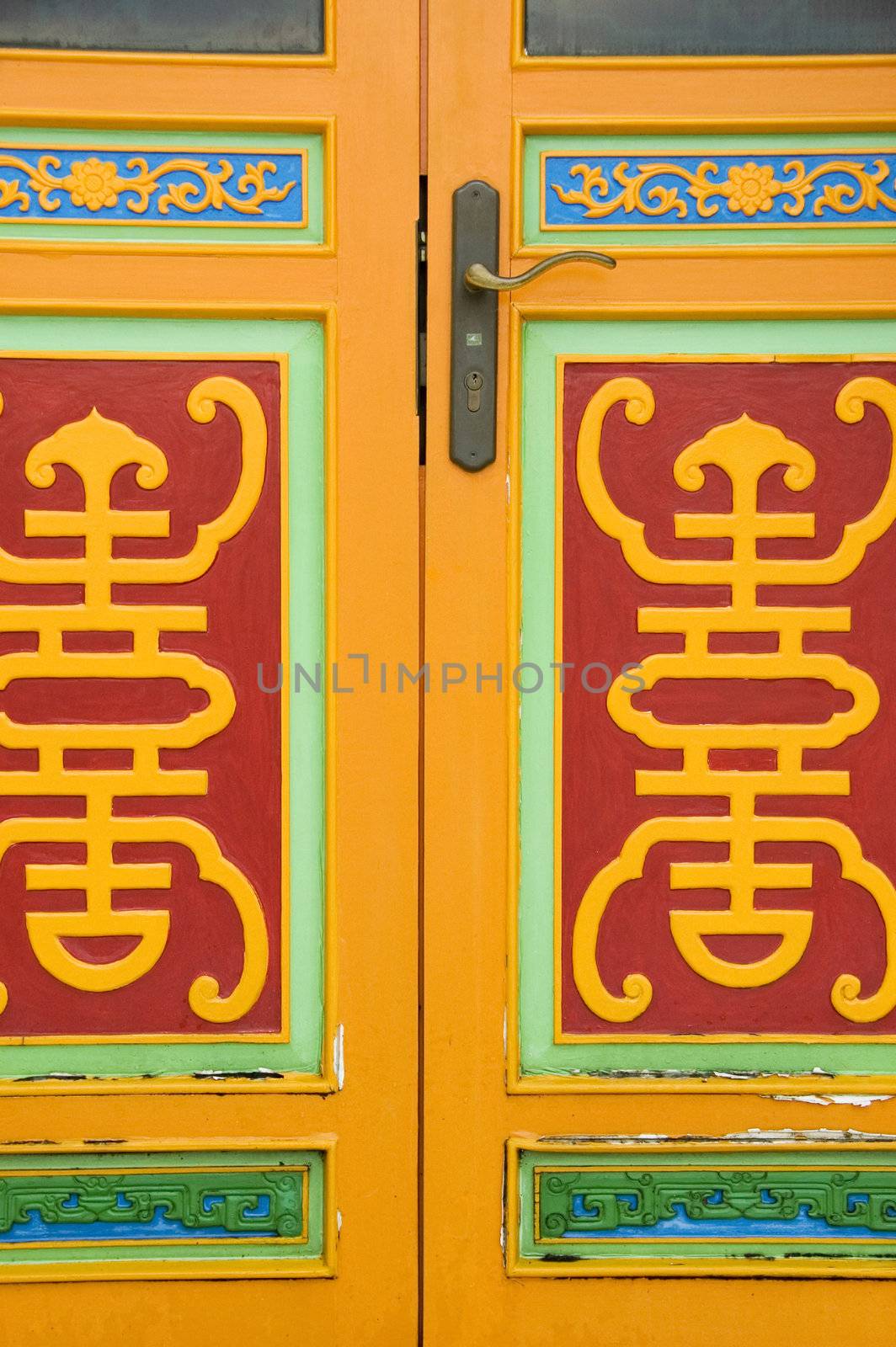 Feng shui door with traditional oriental decoration 