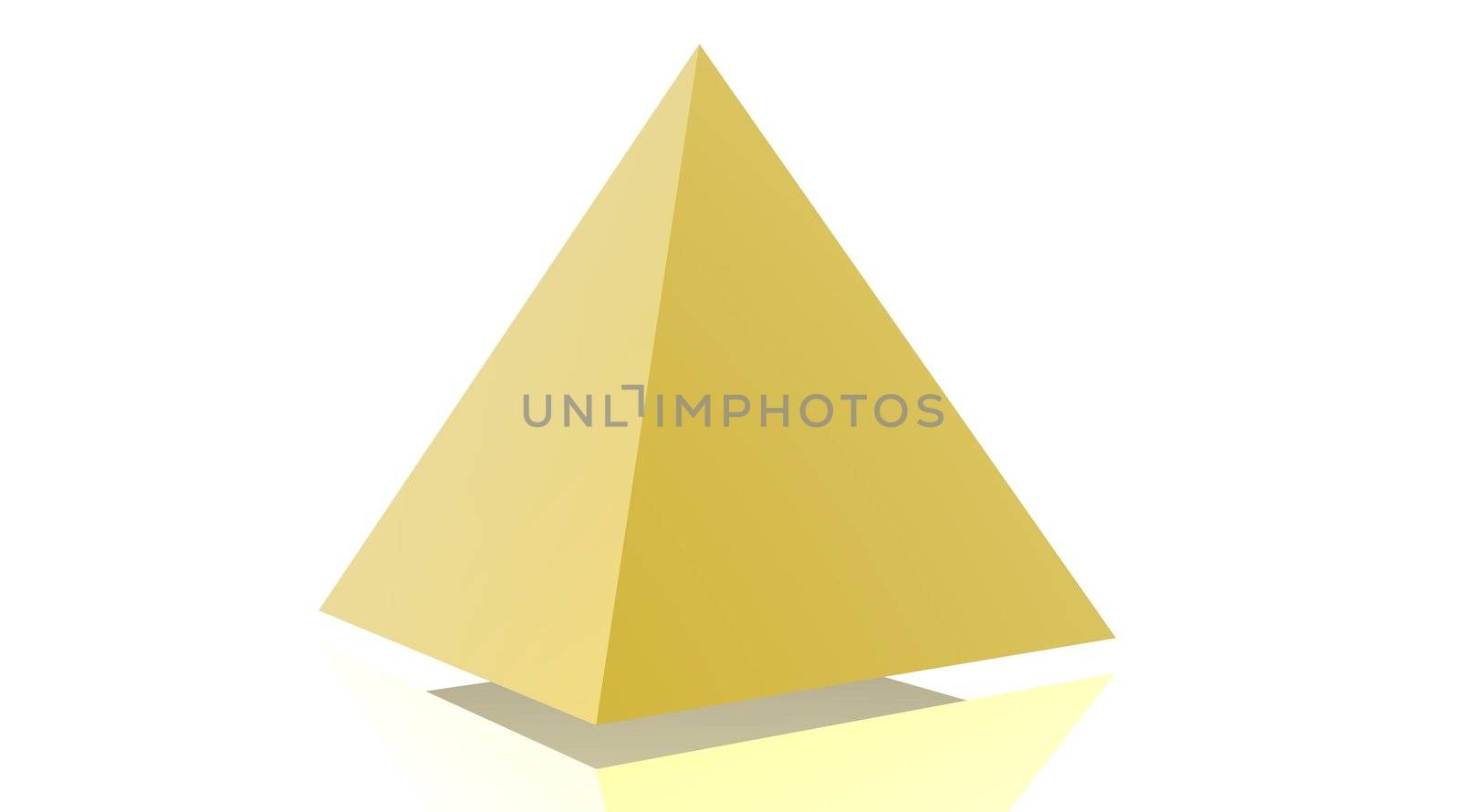 Yellow pyramid with little shadow under it in white background