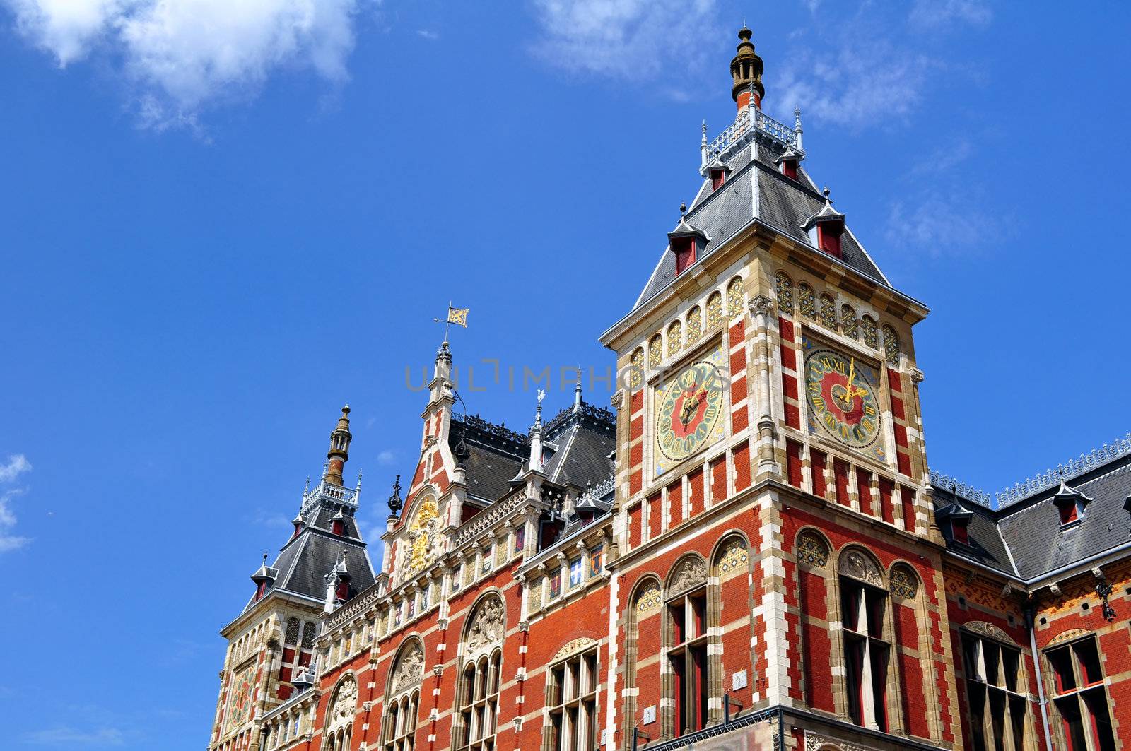 Train Central Station in the city of Amsterdam, Netherlands.