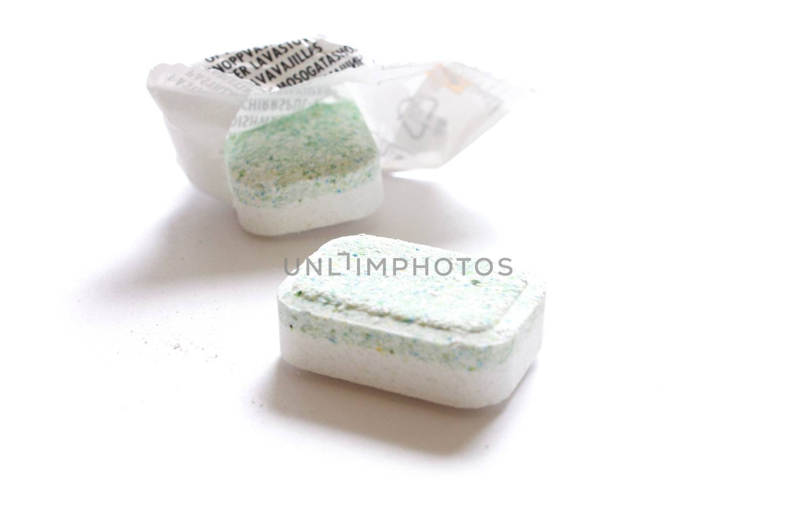 Dishwasher tablets isolated on white
