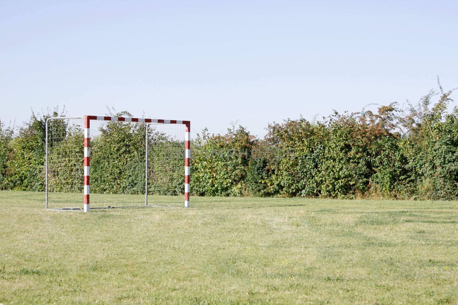 A goal on a grass field