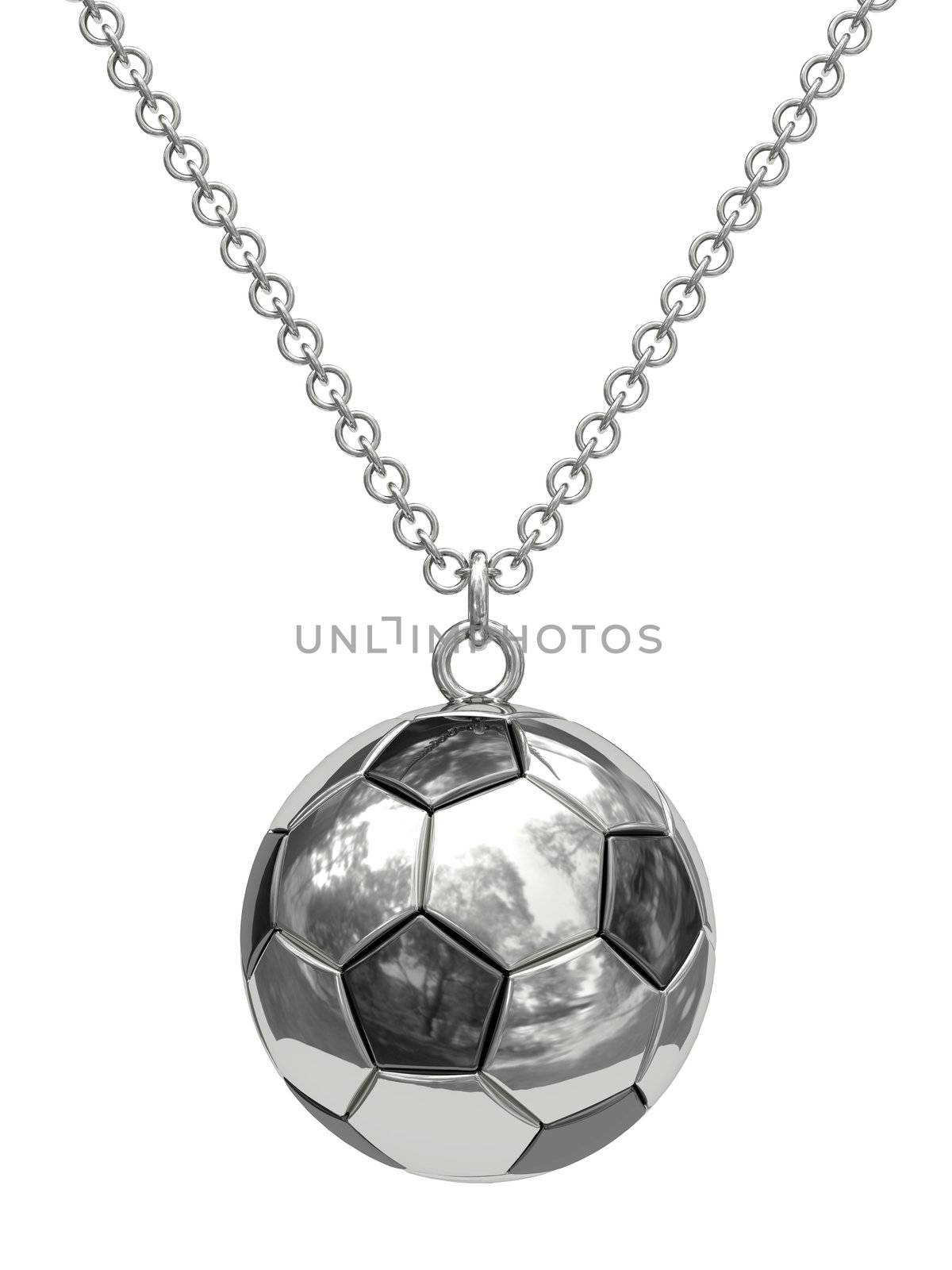 Silver pendant in shape of soccer ball on chain by oneo