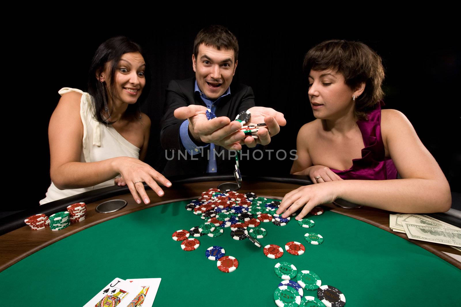 Stylish man wins in the casino over black