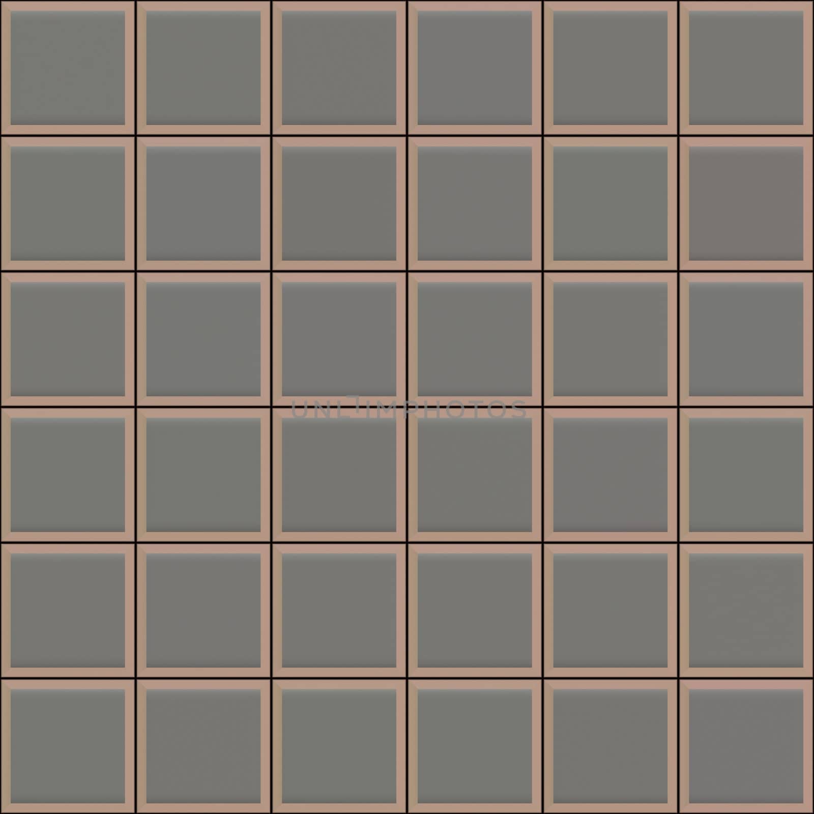 seamless 3d texture of grey tiles with brown borders and black mortar