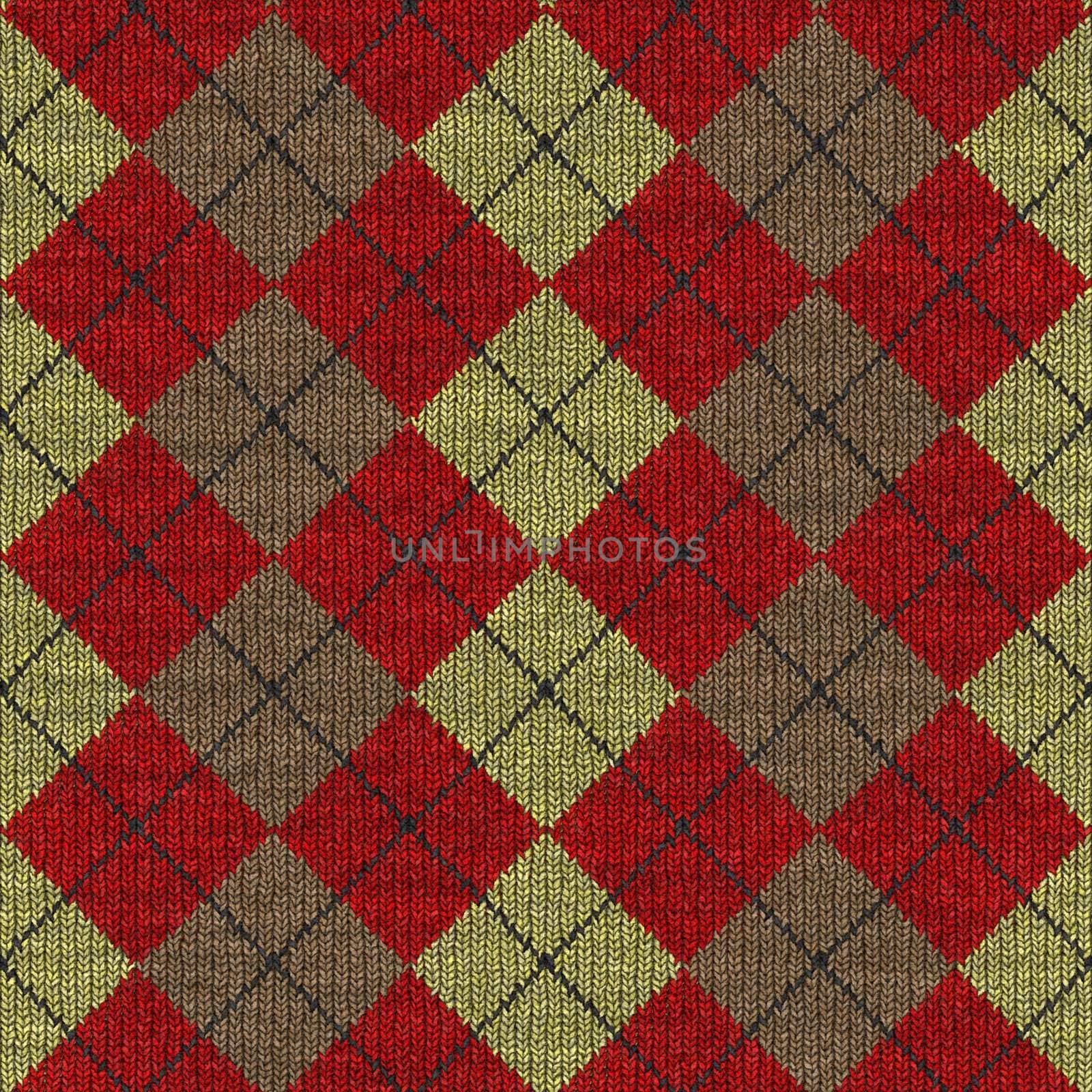 seamless texture of knitted wool gingham squares in red, yellow and brown