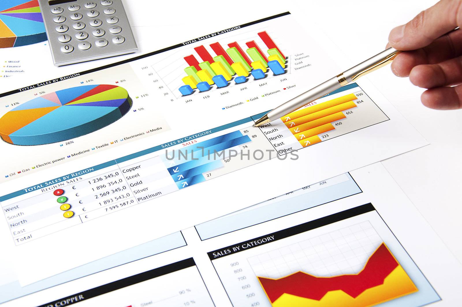 hand with the handle specifies charts of growth, finance business collage