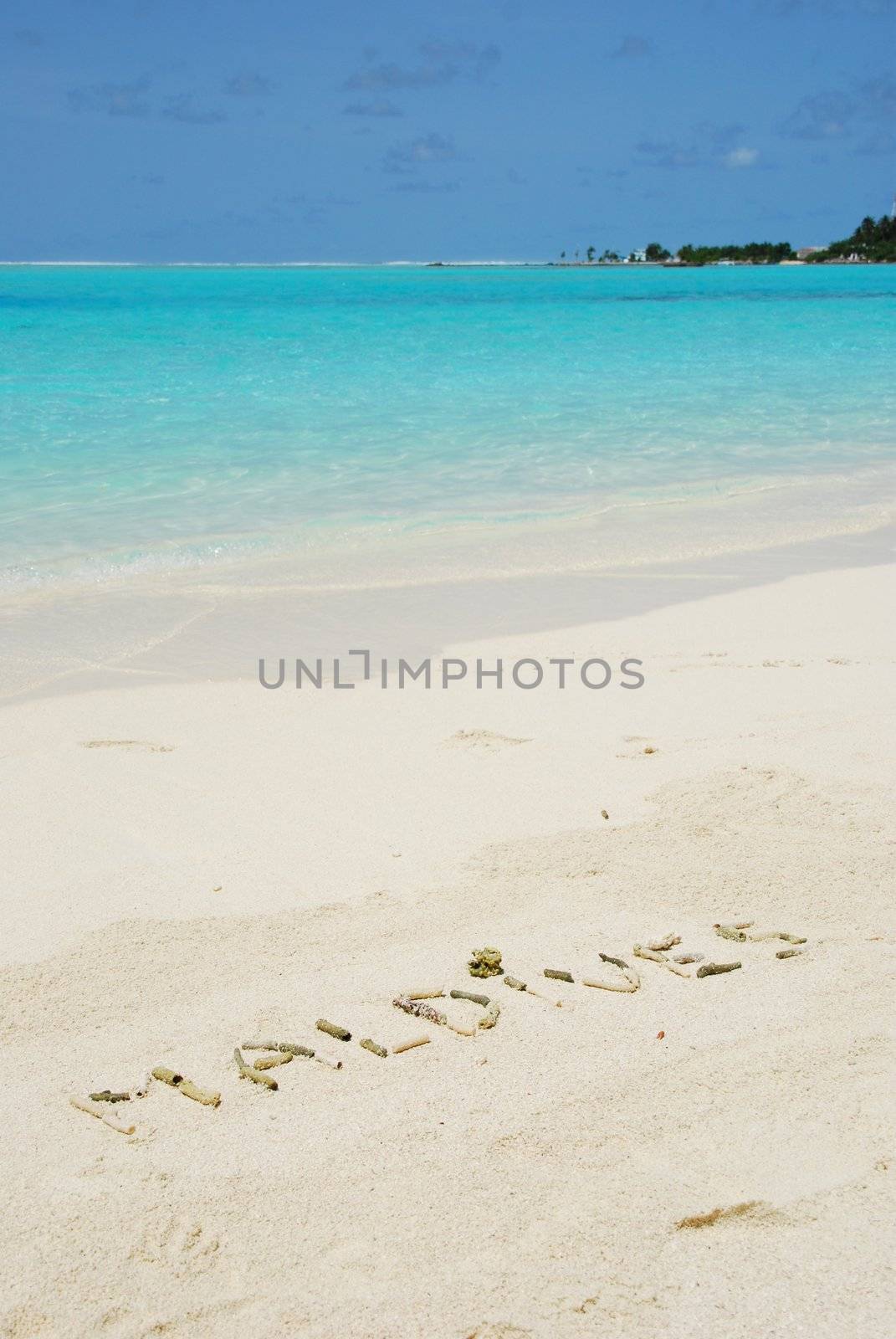 Maldives written in a sandy tropical beach by luissantos84