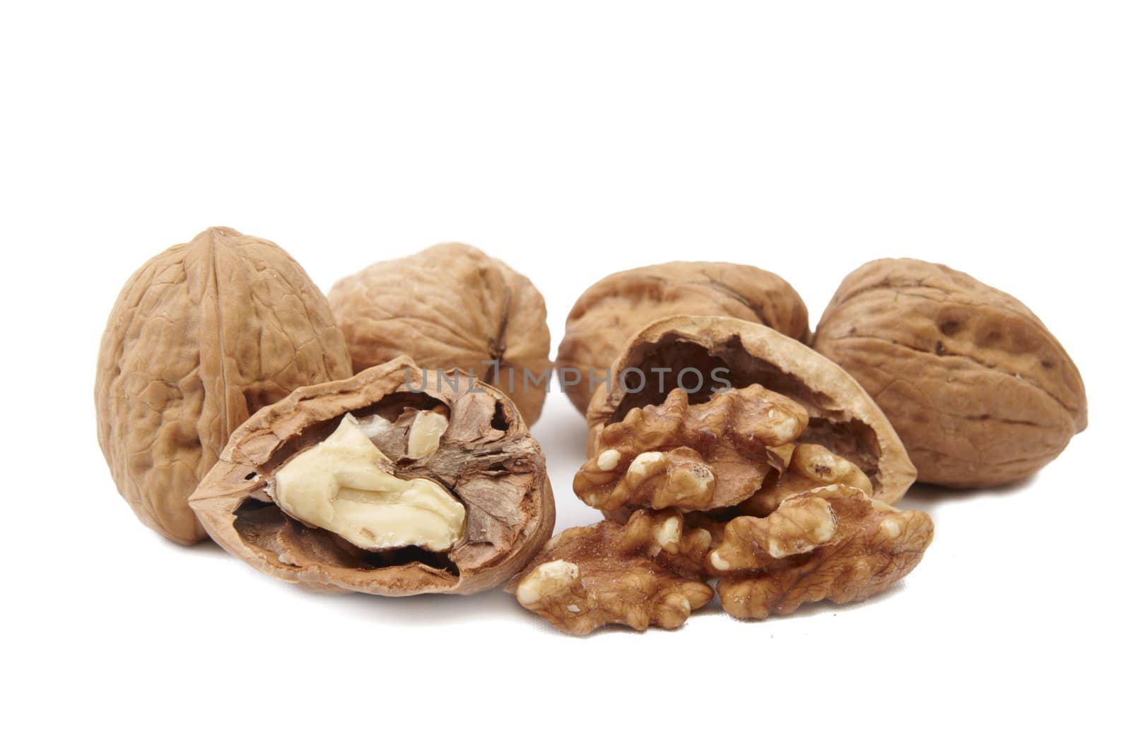 Walnuts isolated on white background. Close up
