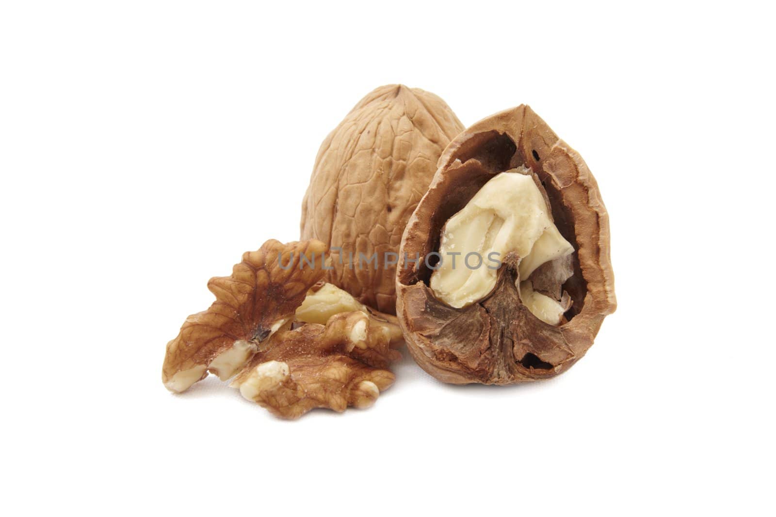 Walnuts isolated on white background. Close up