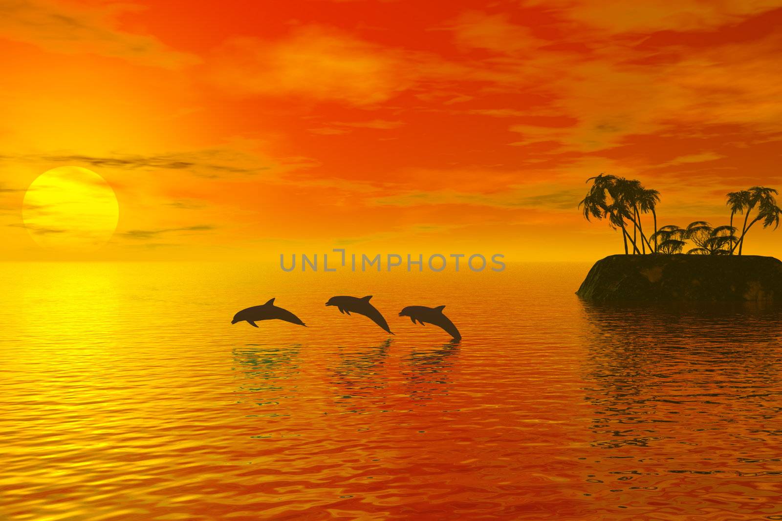 tropic scene with dolphins 3d illustration