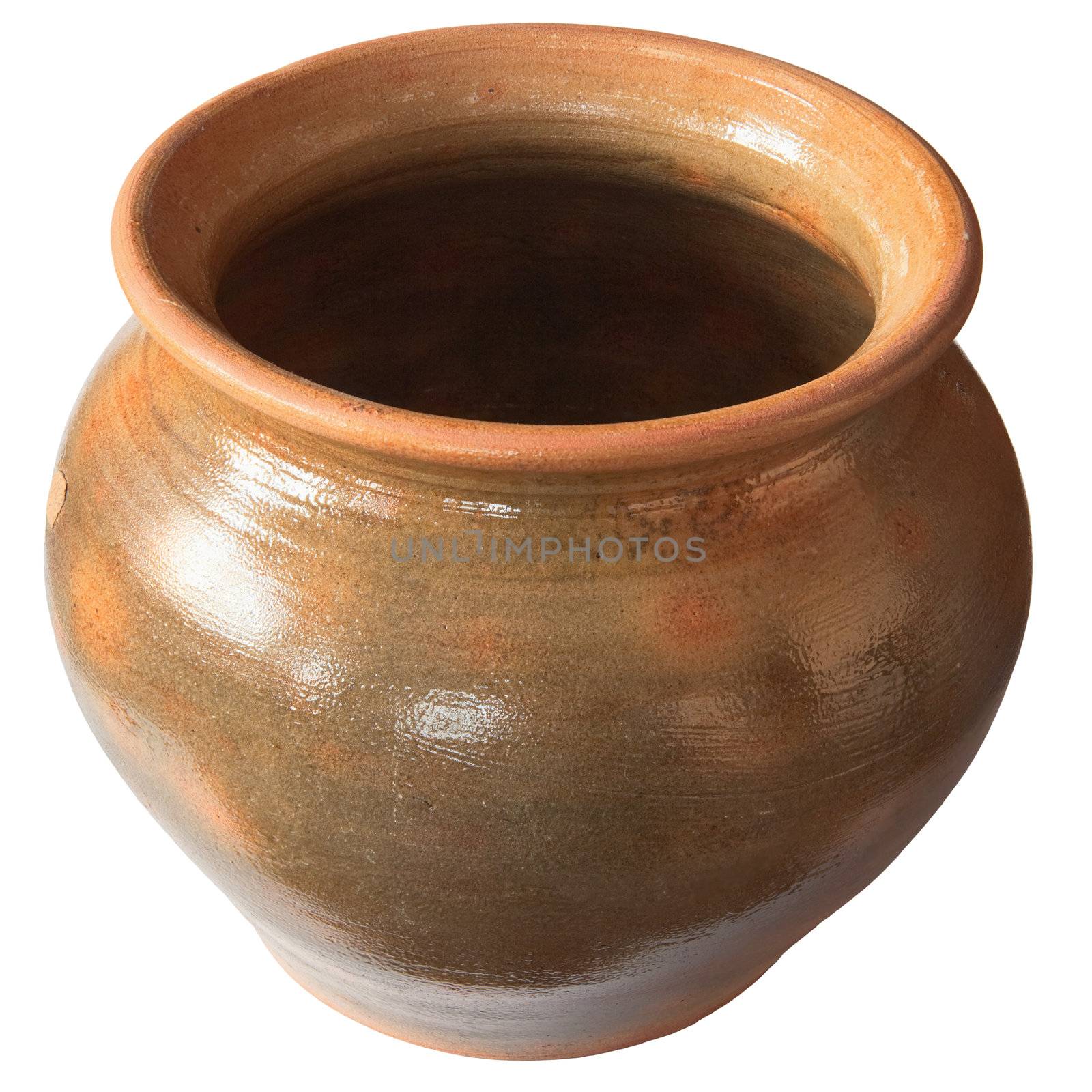 The big old clay pot isolated on a white background