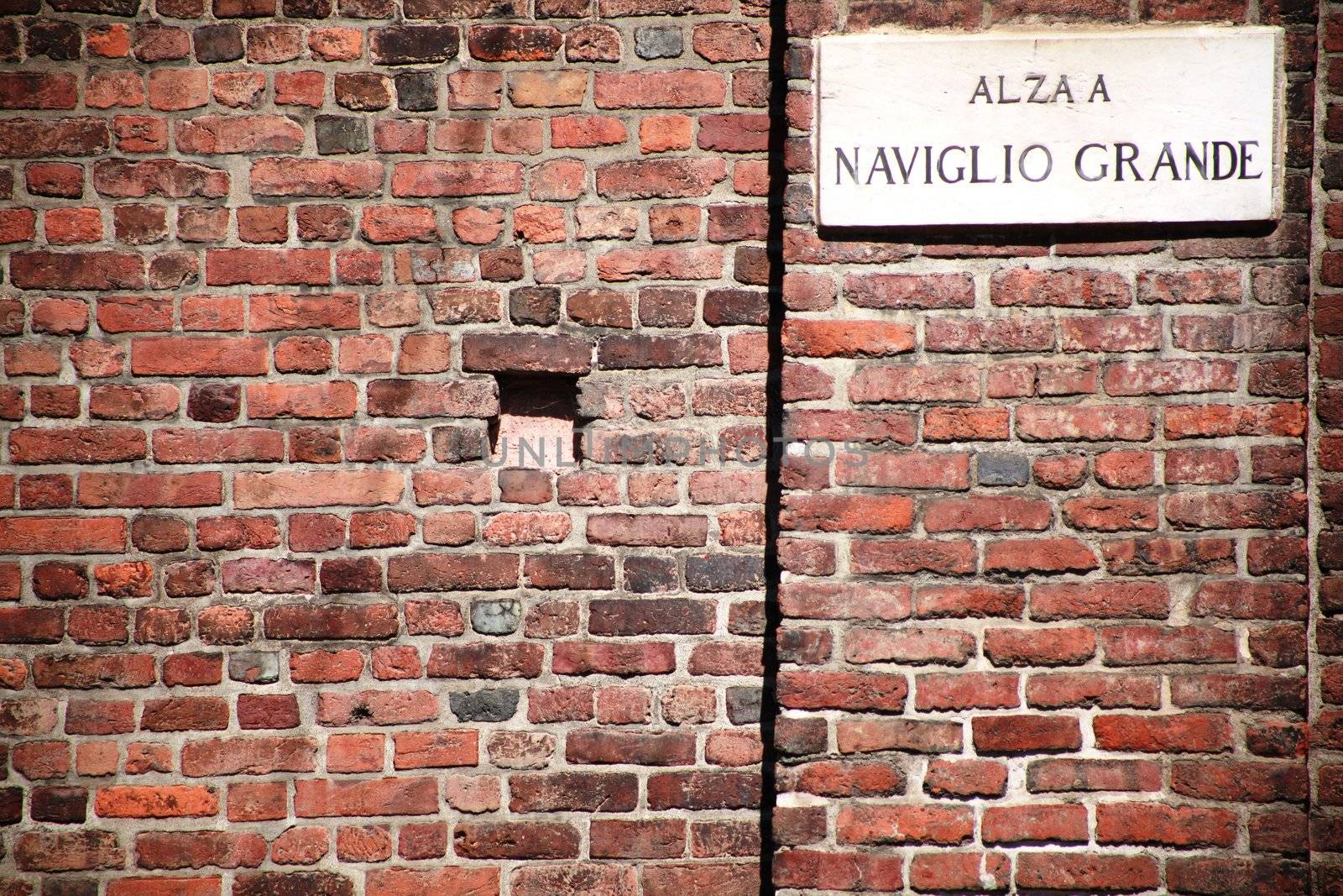 Roma wall background on Navigli promenade, Milan