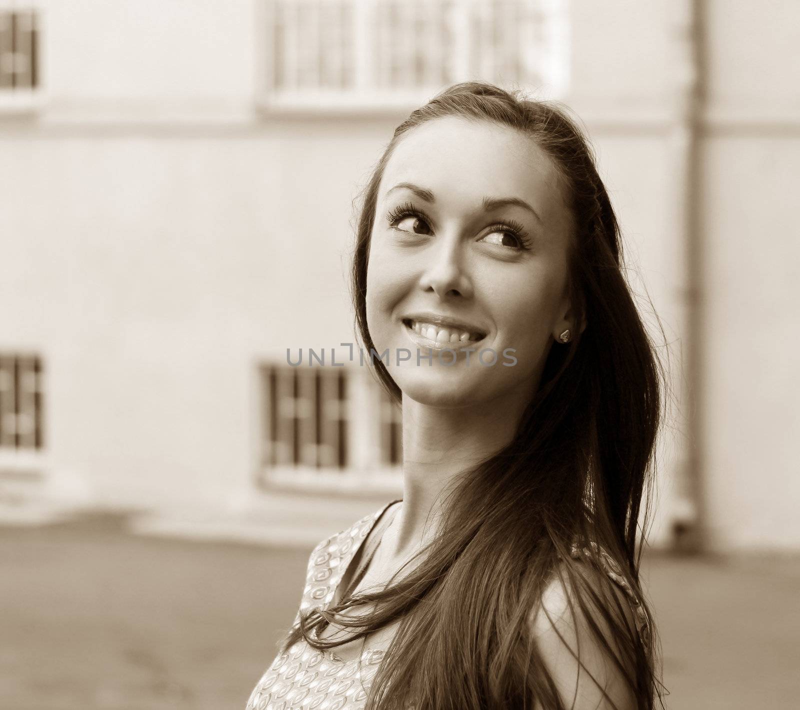 Portrait of a beautiful brunette on street