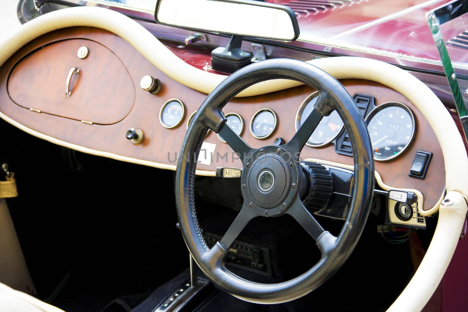 Image of the interior of a vintage car.