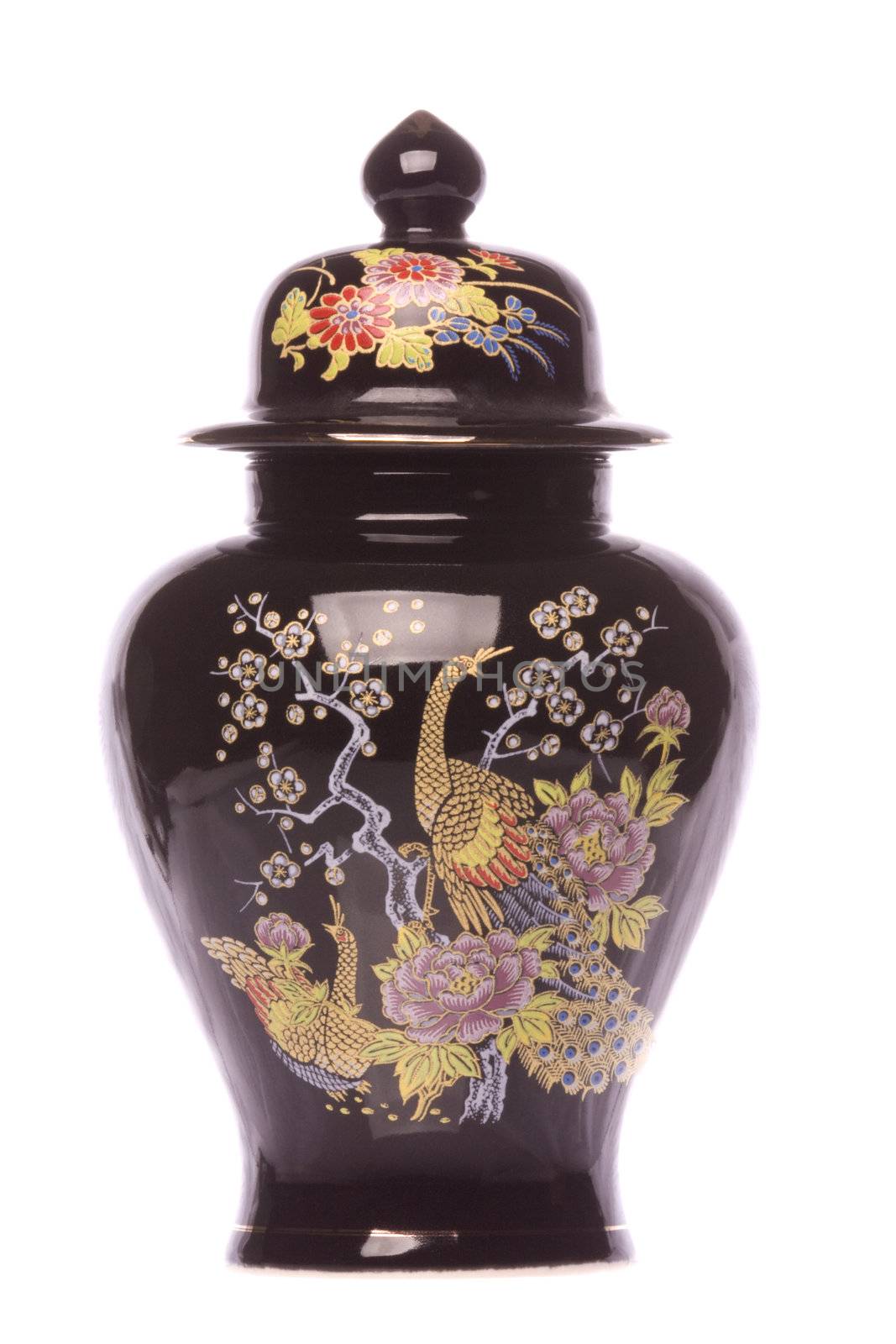 Isolated image of a Chinese painted vase.
