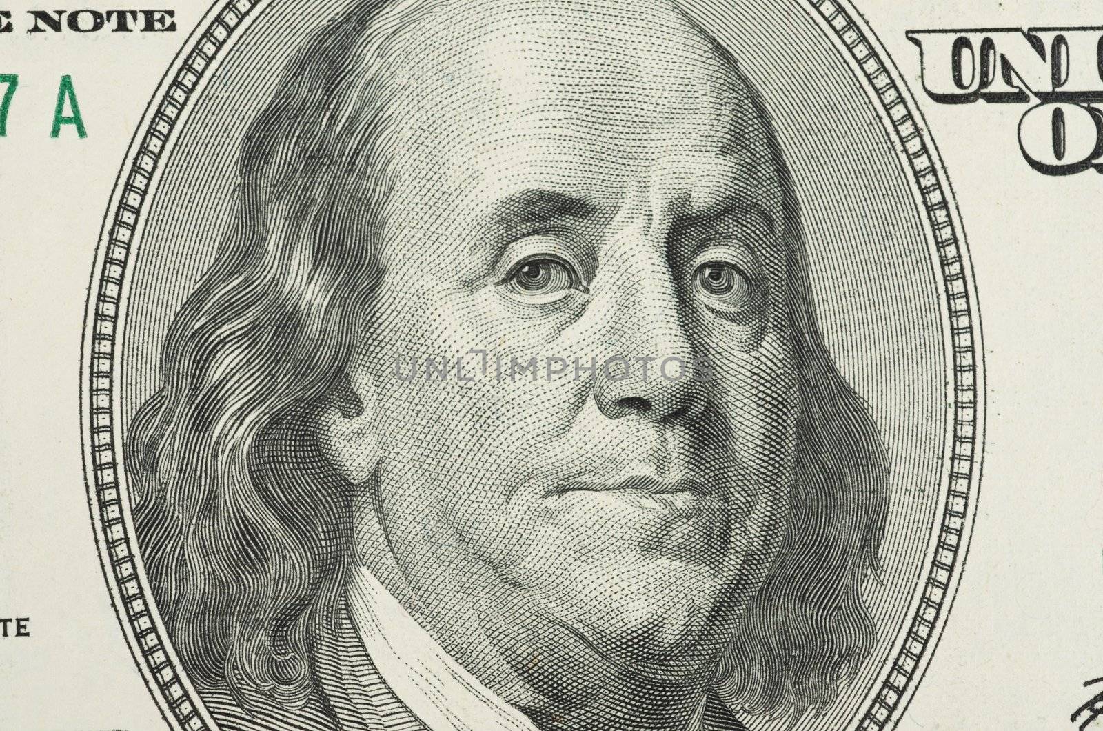 Benjamin Franklin portrait from 100 dollars banknote
