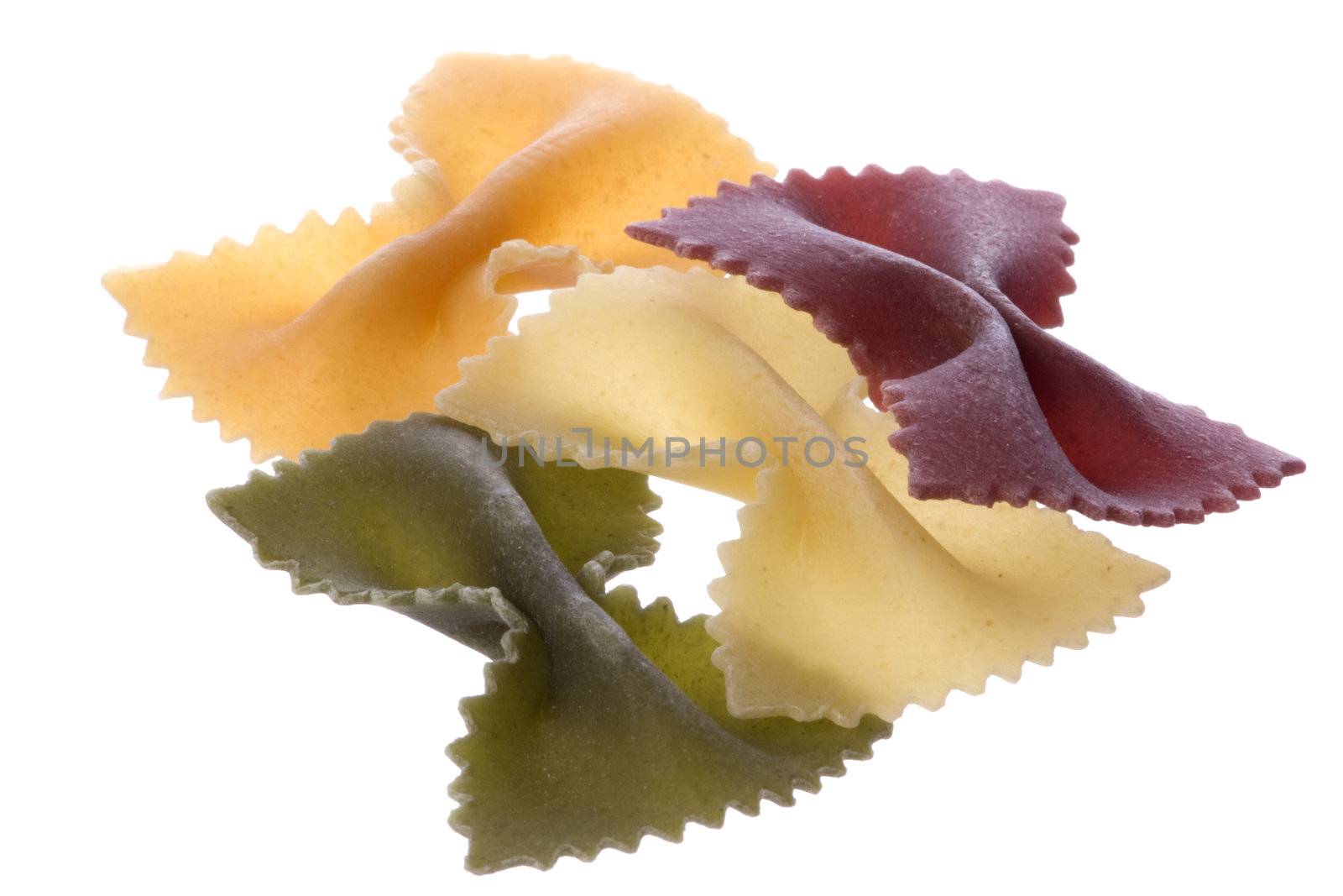 Isolated macro image of bowtie shaped organic pasta.